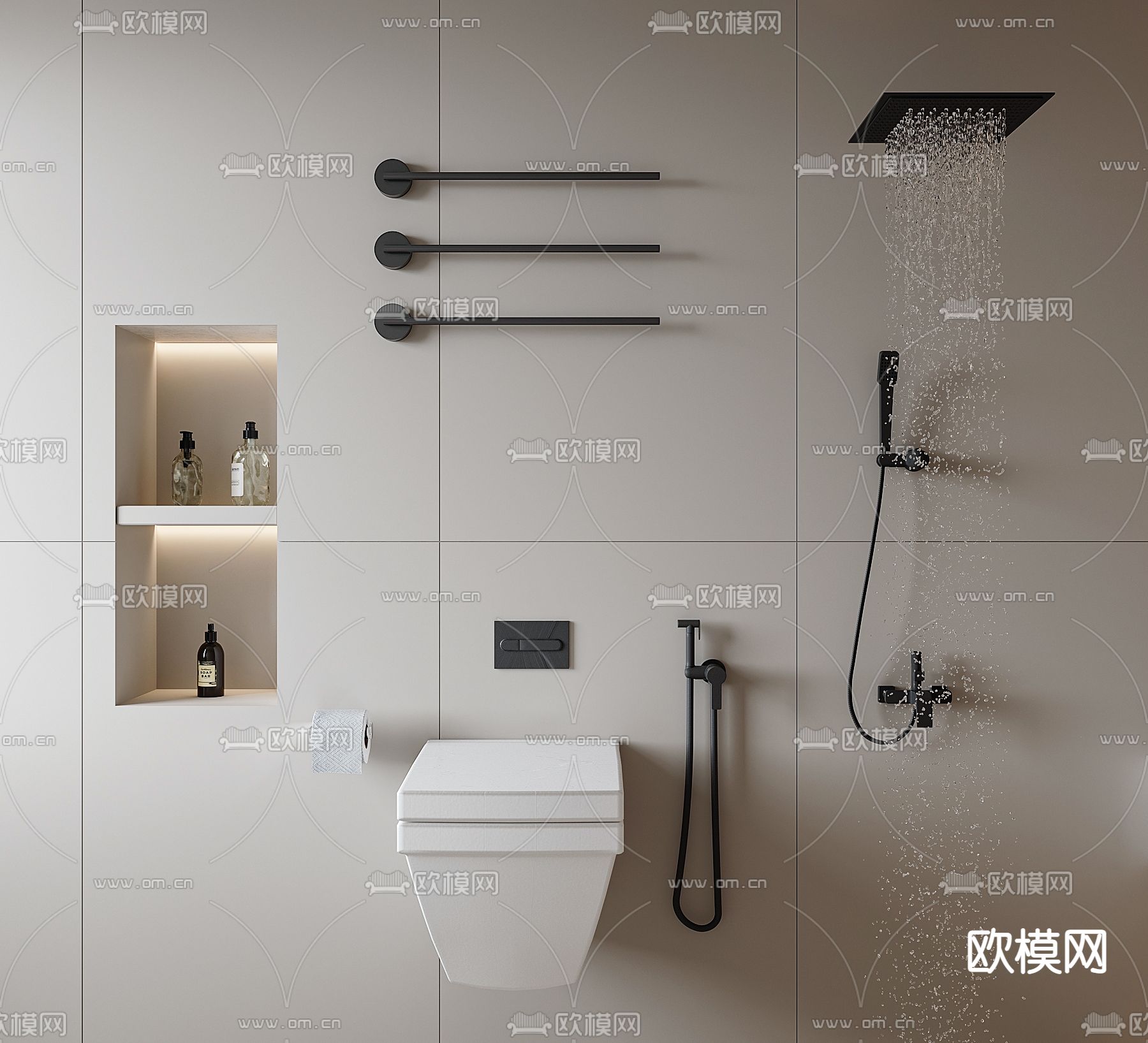 马桶 毛巾架 花洒 洁具3d模型