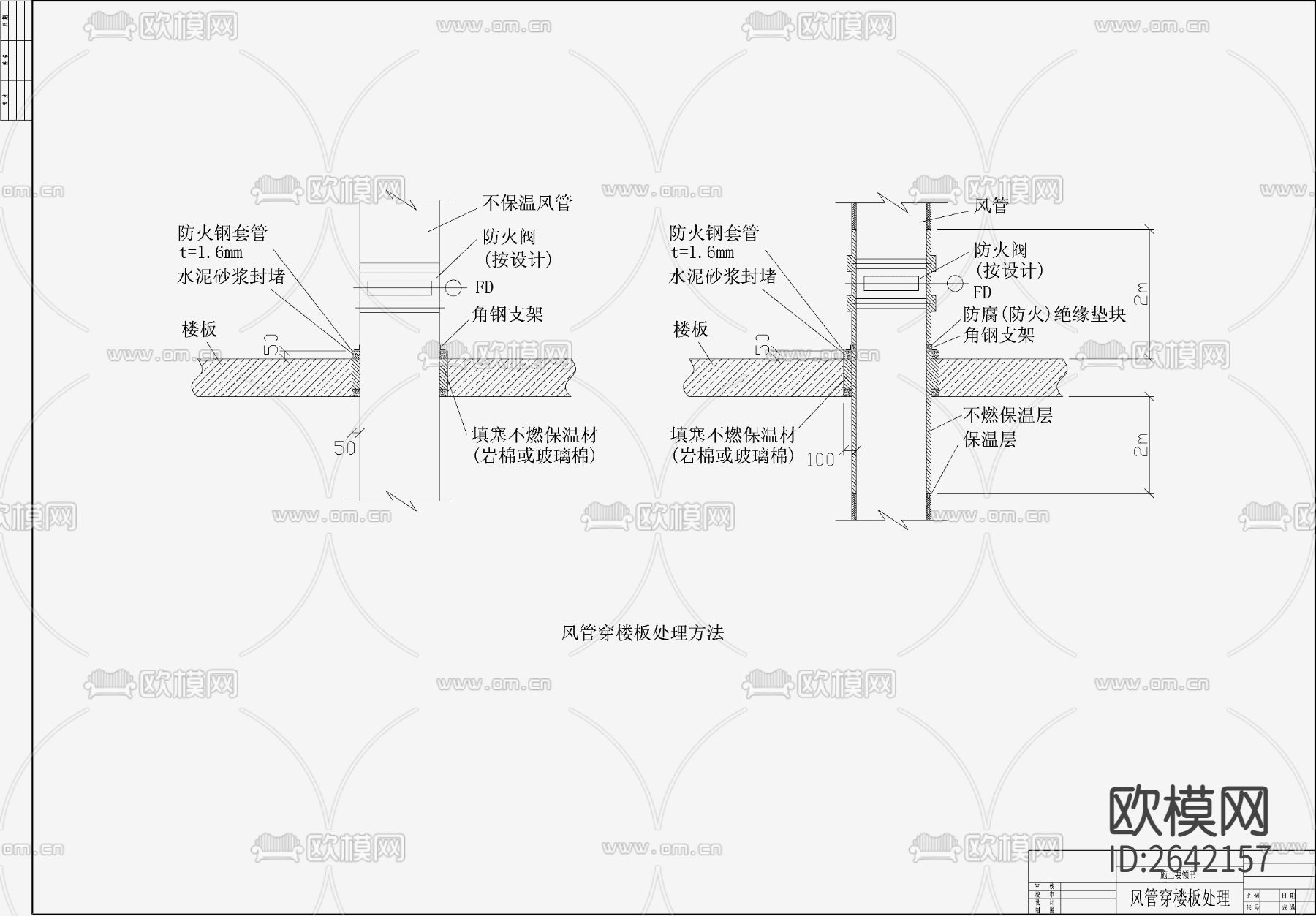 风管穿楼板屋面和墙节点大样下载（渲染图3）