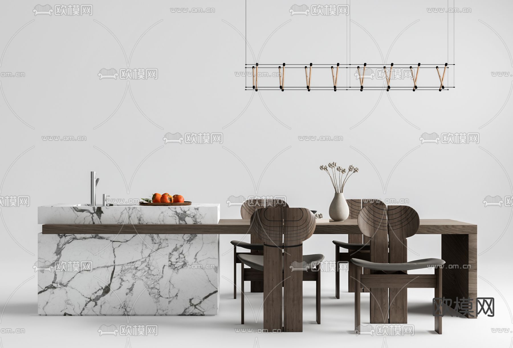 现代中岛餐桌椅su模型