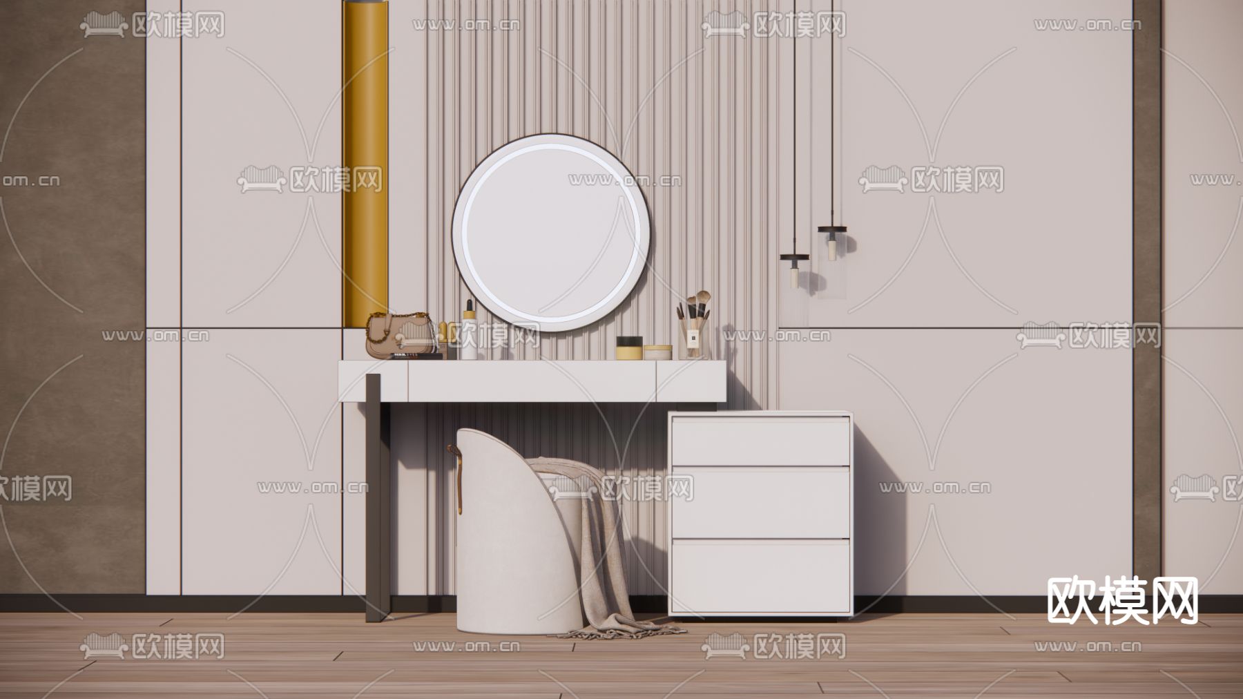 现代梳妆台su模型下载（渲染图1）