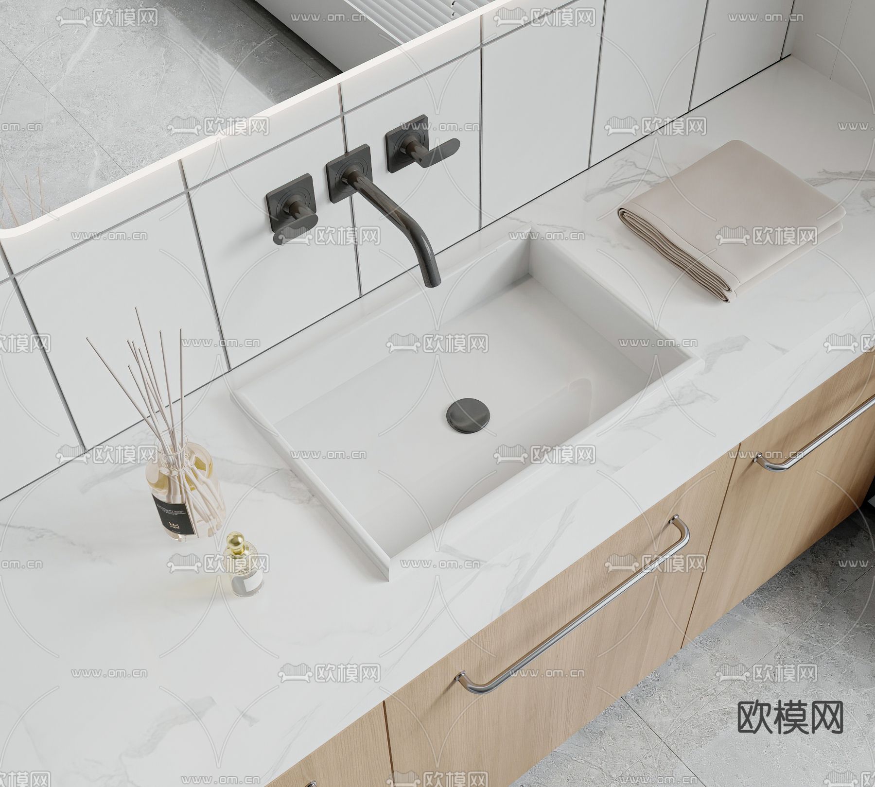 现代洗手台su模型下载（渲染图1）