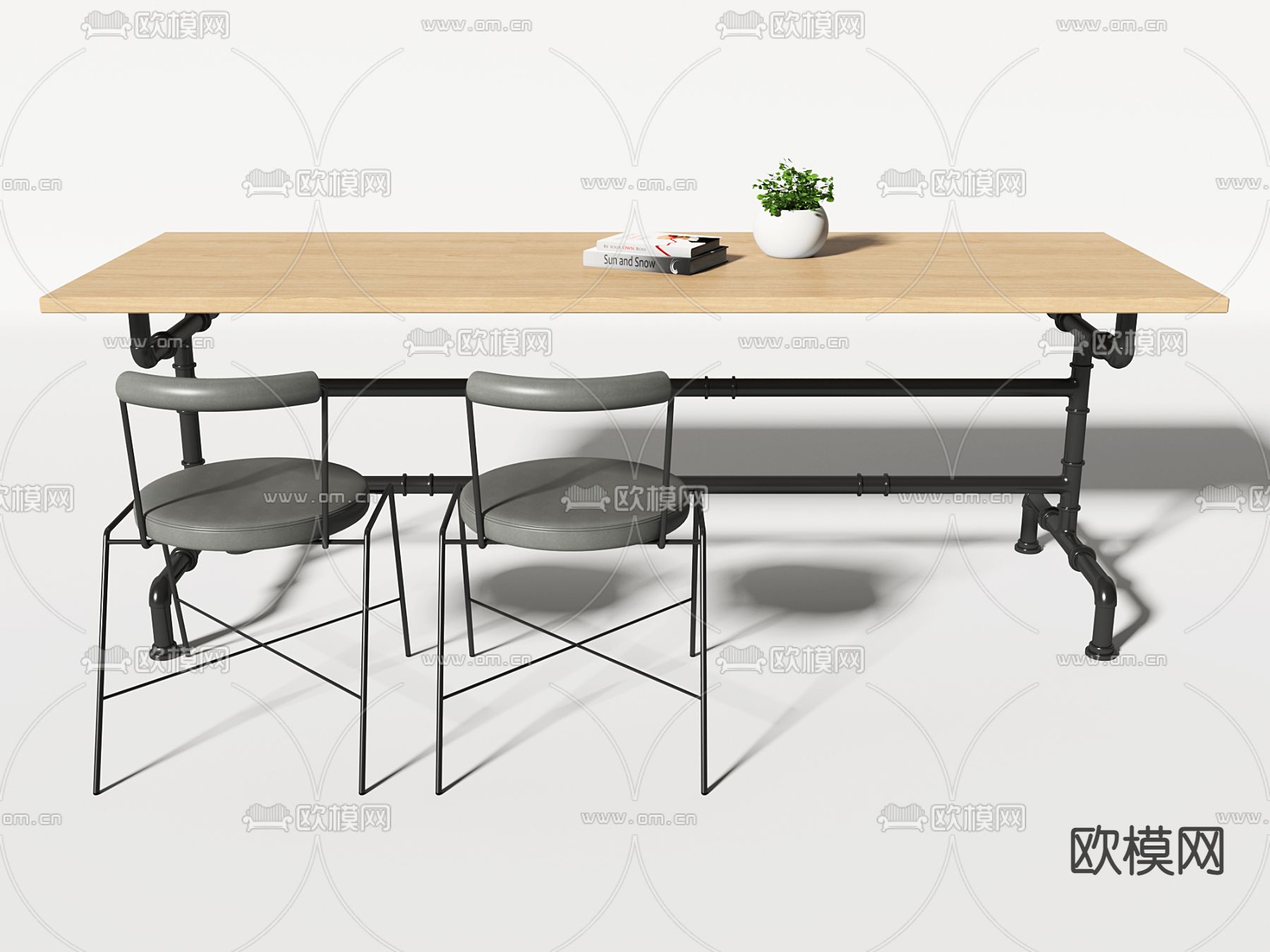 工业风书桌椅su模型下载（渲染图2）
