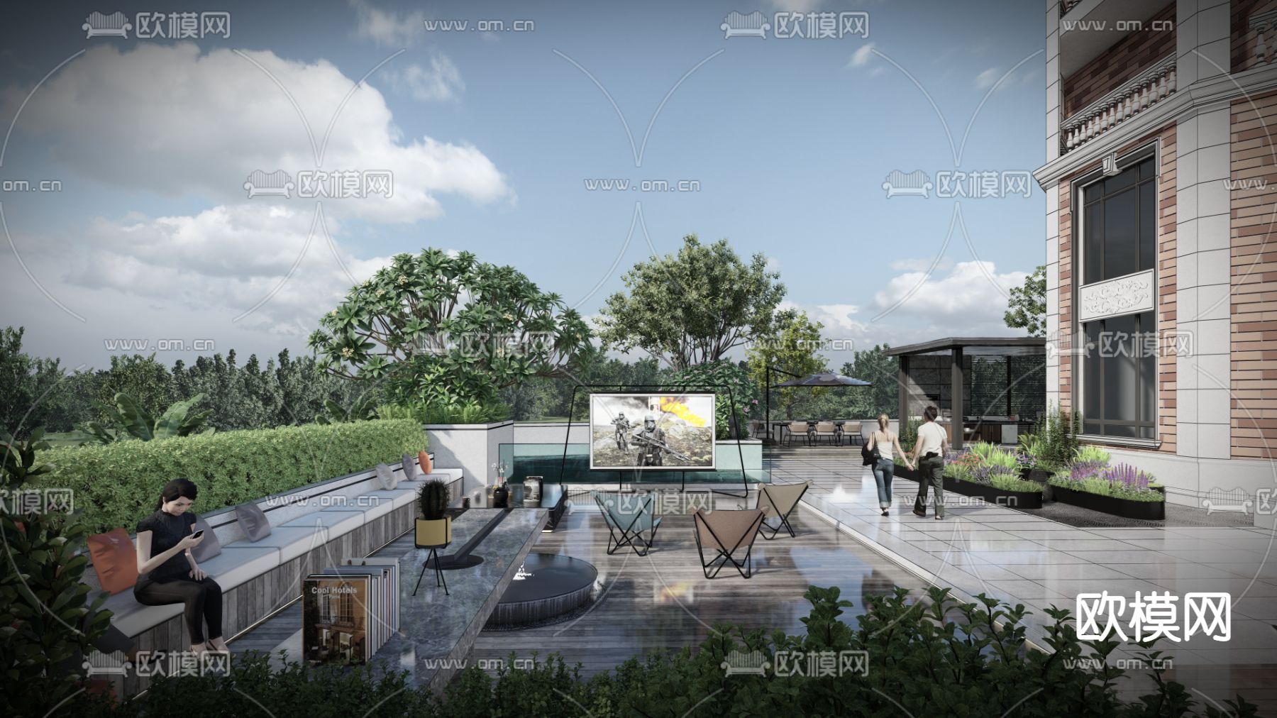 简欧别墅庭院su模型下载（渲染图2）