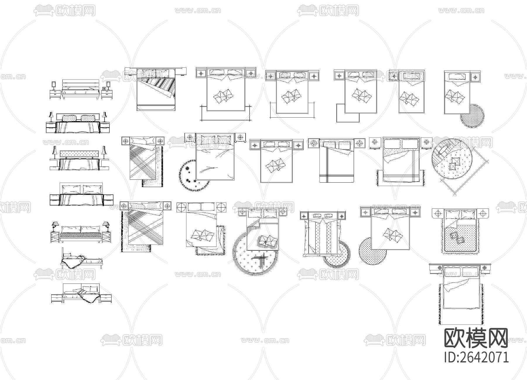 卧室床铺cad图库下载