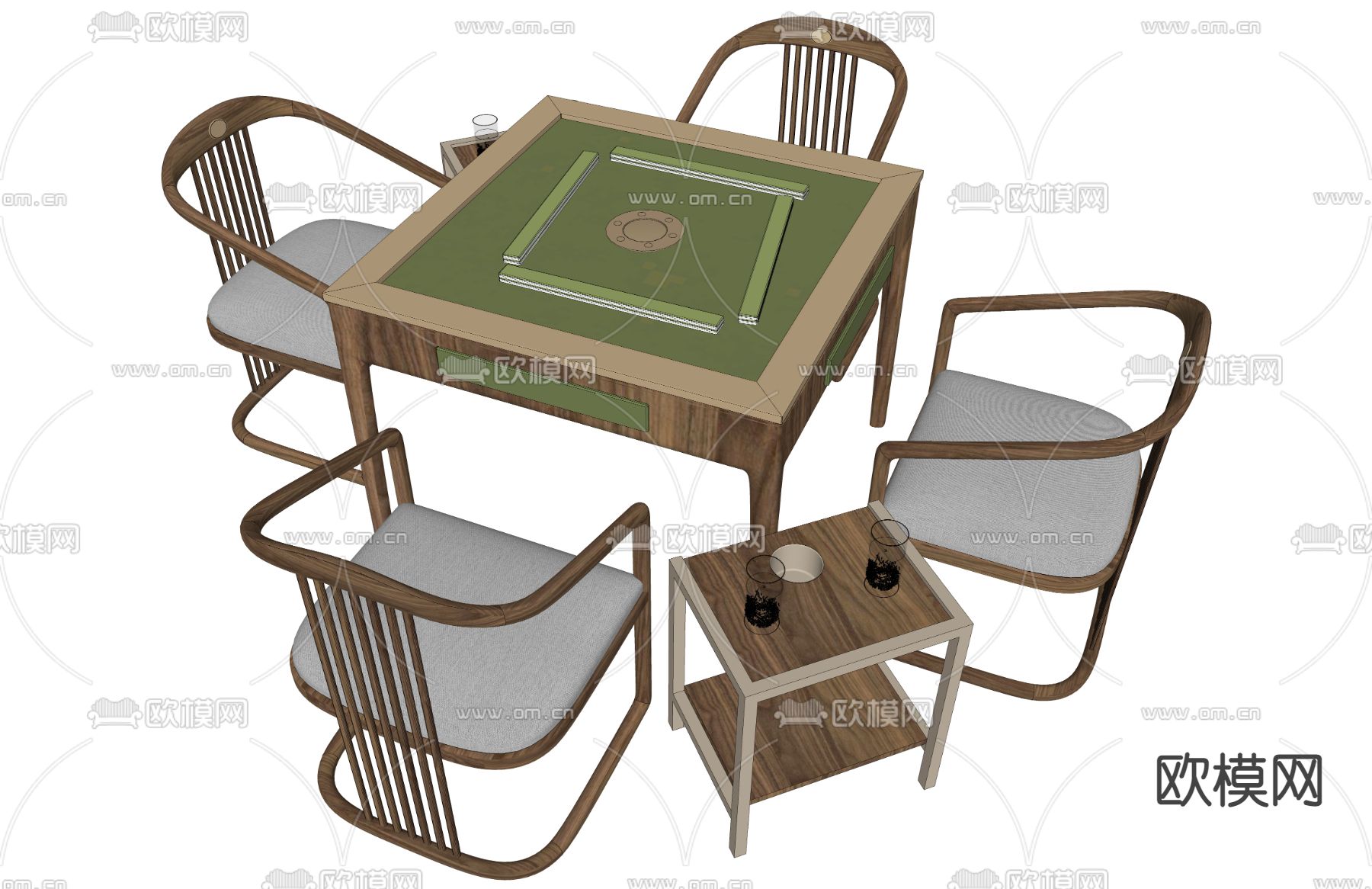 新中式麻将桌椅su模型下载（渲染图2）