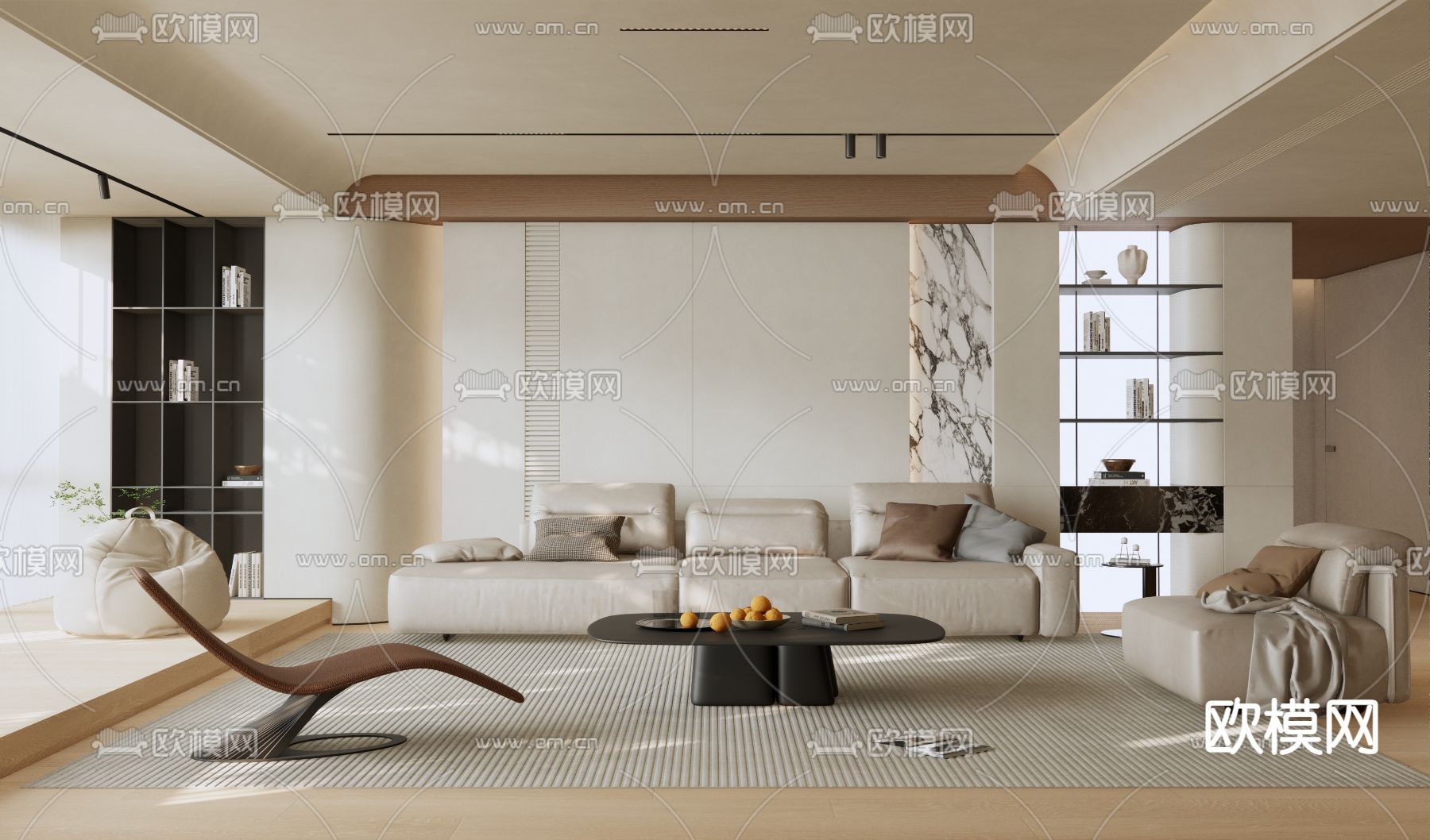 奶油风客厅3d模型下载（渲染图1）