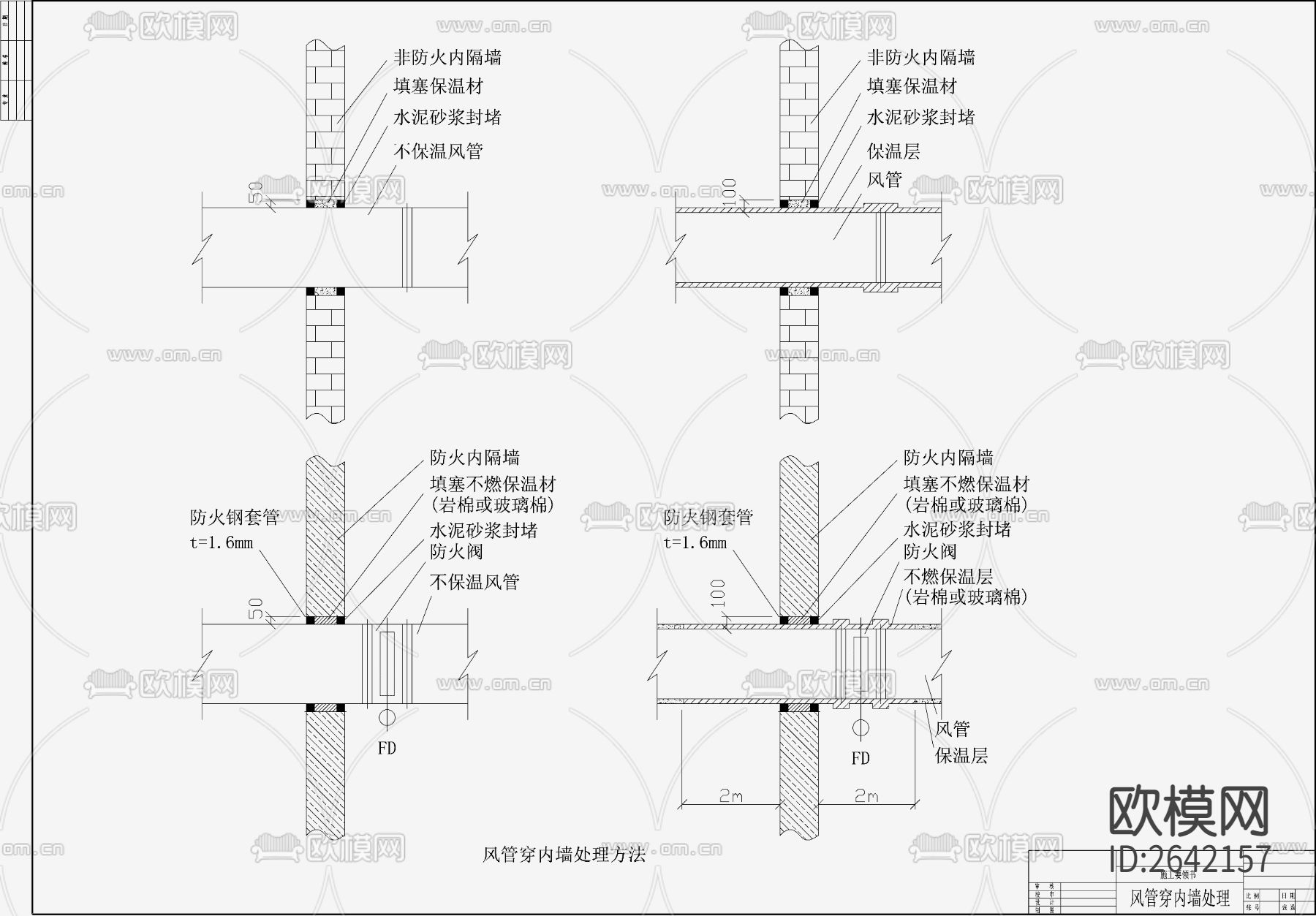 风管穿楼板屋面和墙节点大样下载（渲染图2）