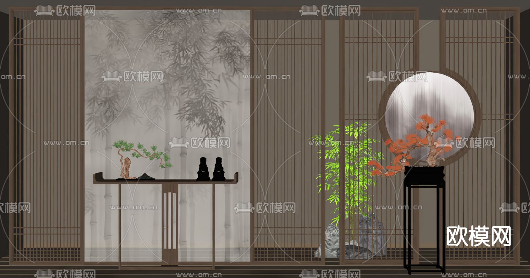 新中式屏风su模型下载（渲染图2）