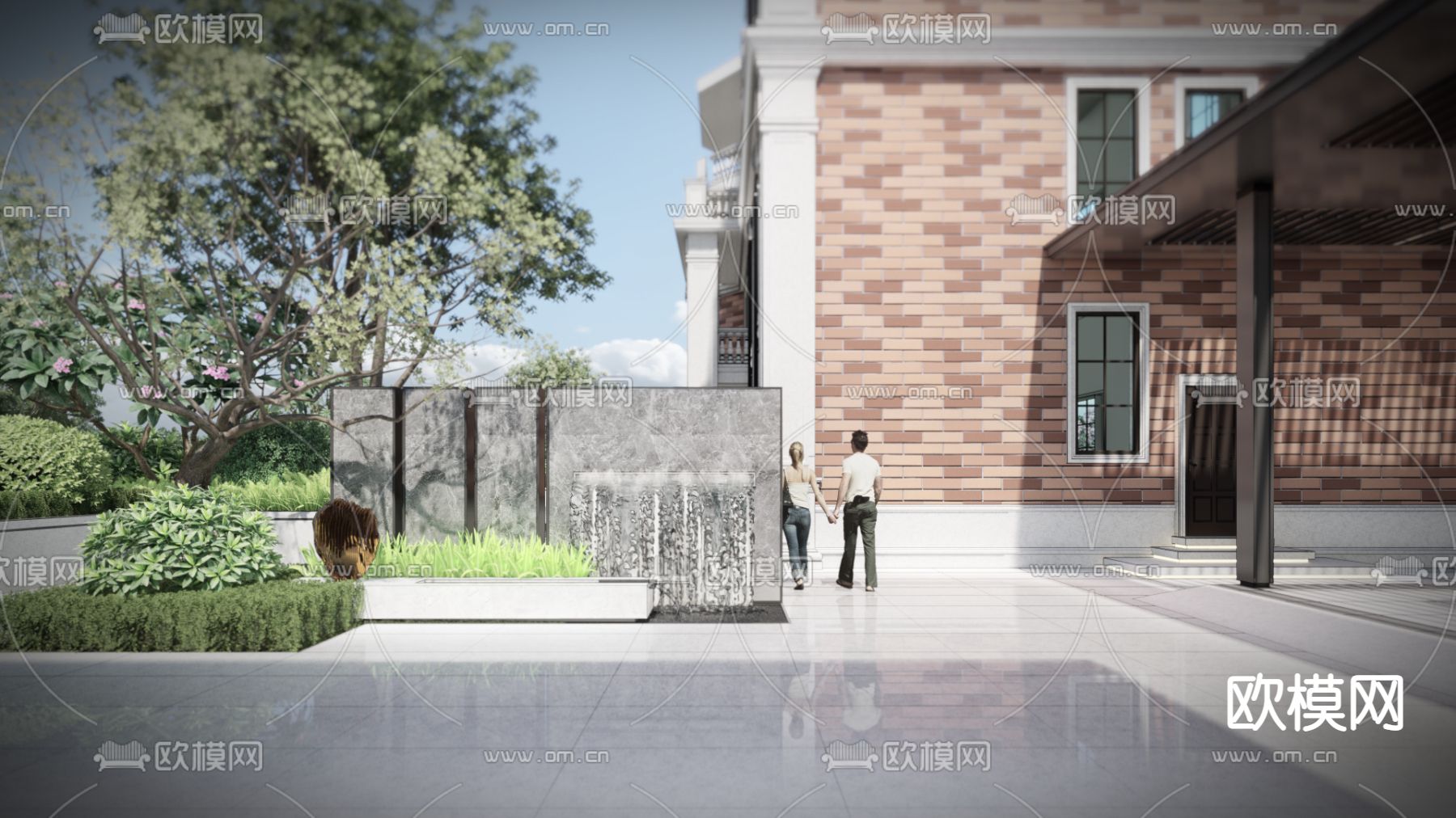 简欧别墅庭院su模型下载（渲染图1）