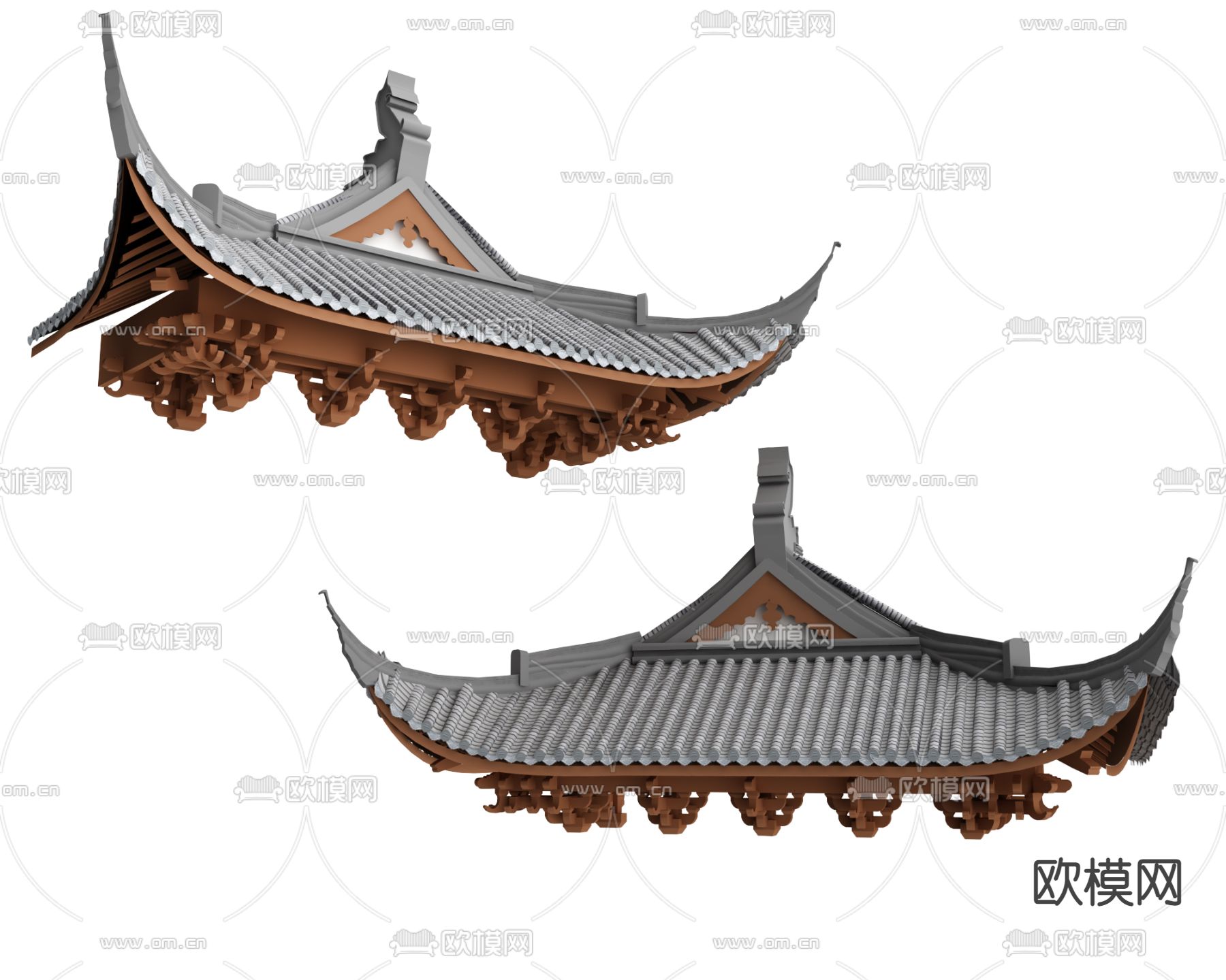 新中式屋檐 房檐 瓦片3d模型下载