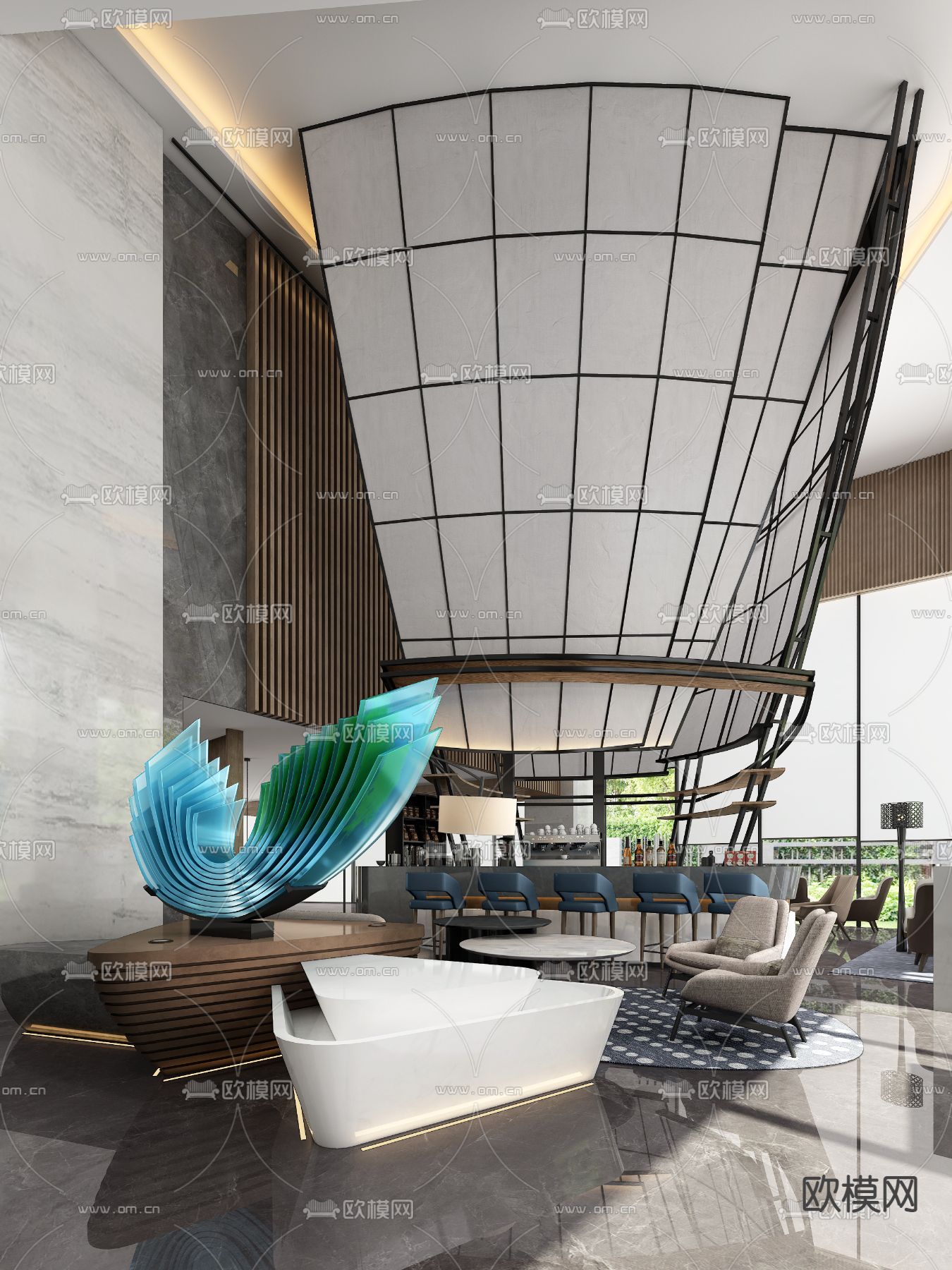 PLD刘波设计 广州南沙金茂万豪酒店3d模型下载（渲染图1）