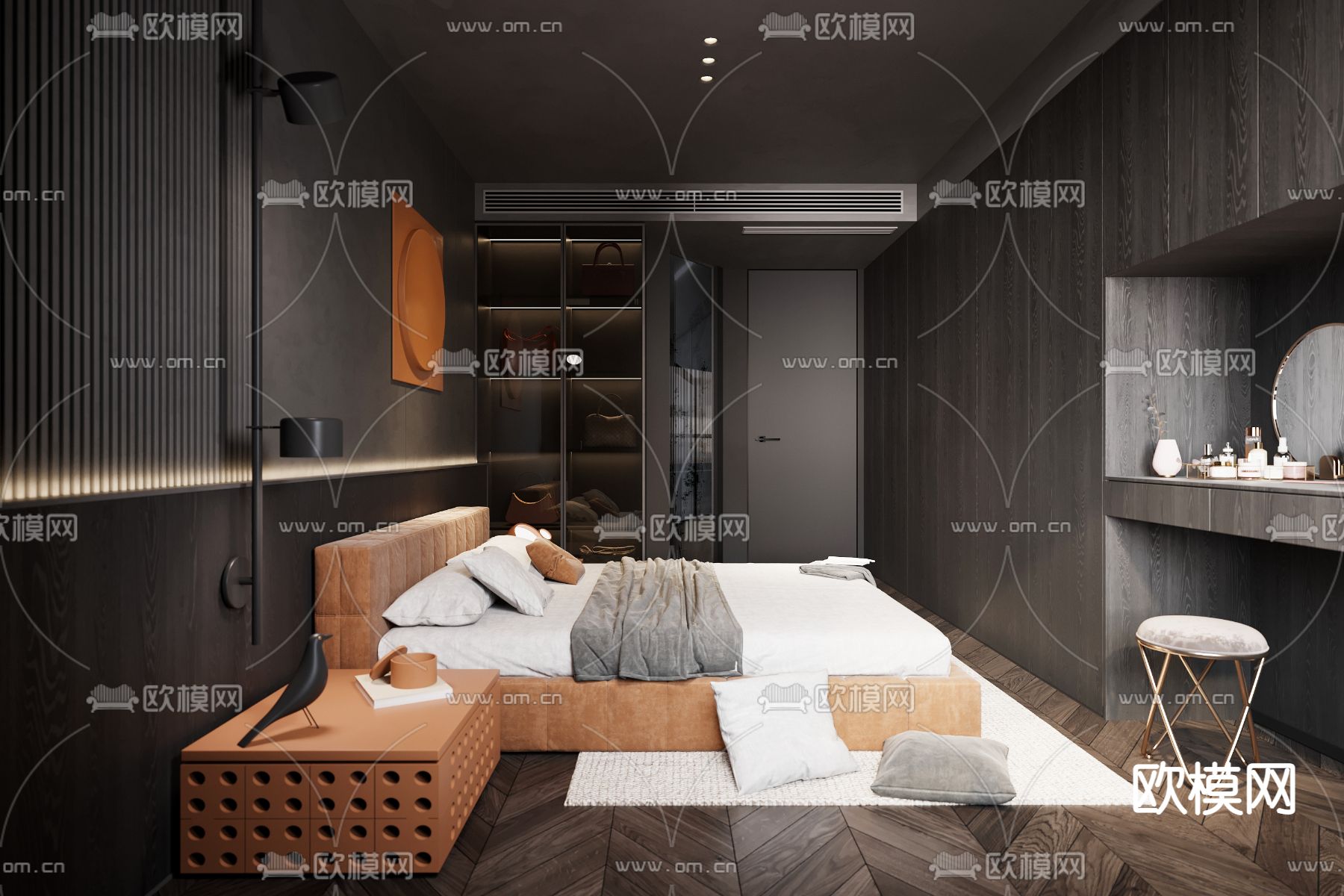 暗黑风卧室 主人房3d模型下载_ID14091324_3dmax免费模型-欧模网