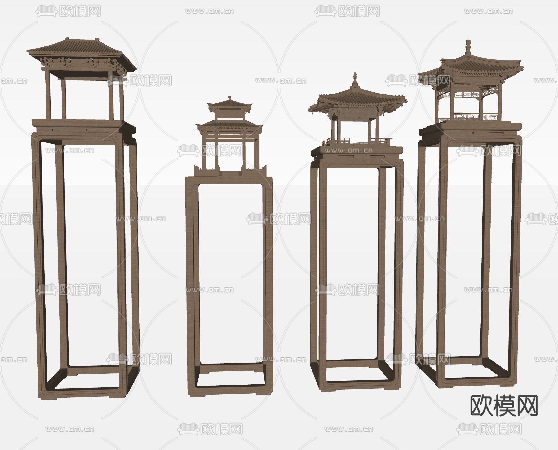 凉亭雕塑 亭台摆件su模型下载（渲染图2）