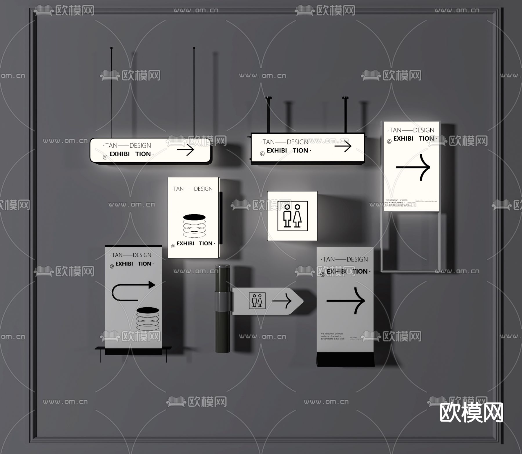 指示牌 导视牌 标识牌 网红灯箱3d模型下载（渲染图2）