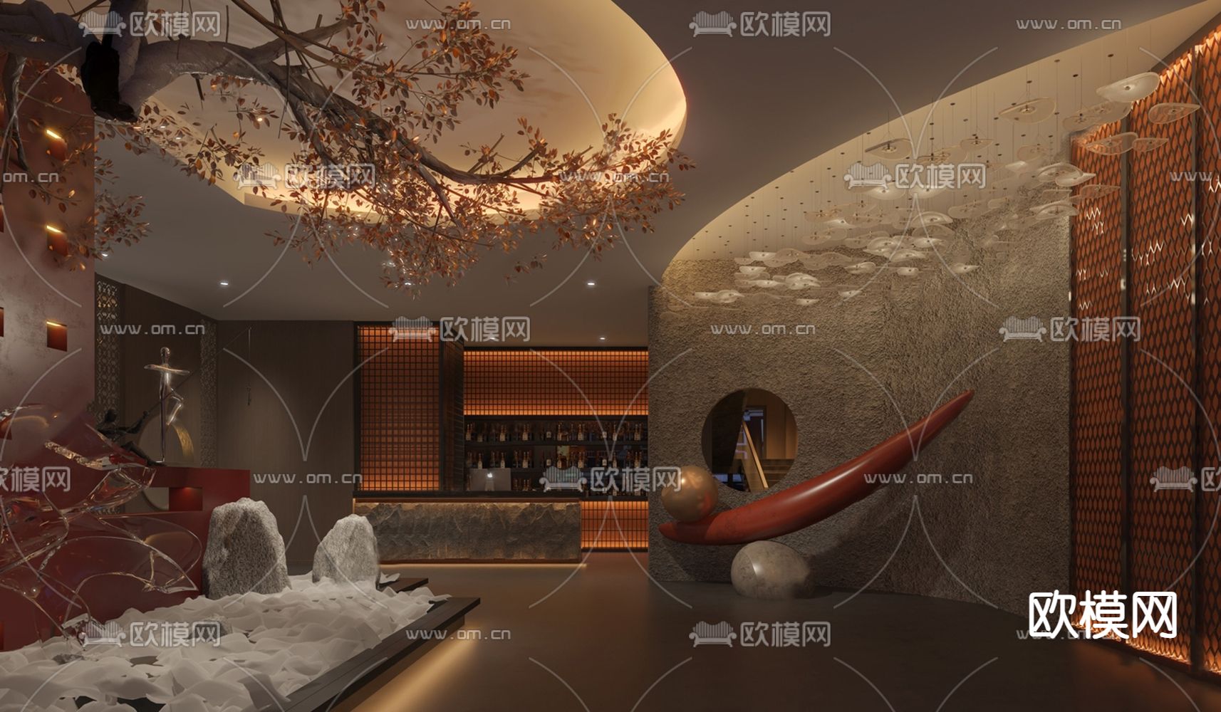 中餐厅 前台 用餐区su模型下载（渲染图1）