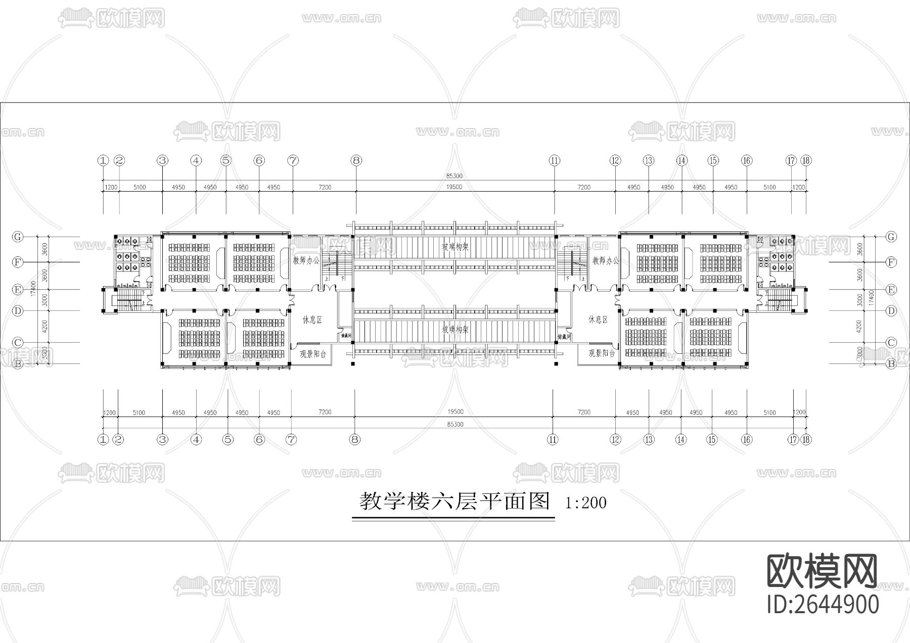 中学教学楼全套CAD施工图下载（渲染图4）