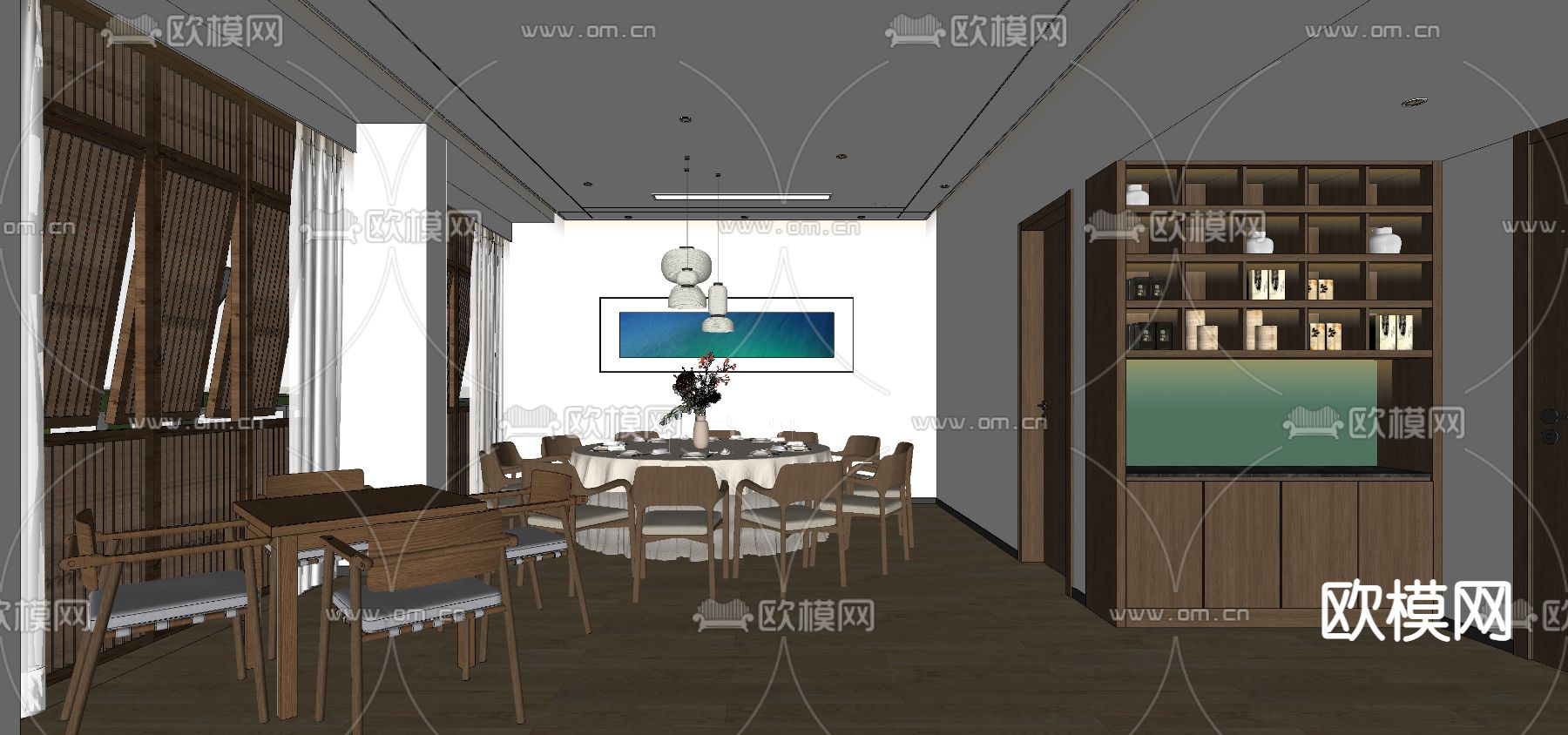 新中式餐饮包厢 包房su模型下载（渲染图2）