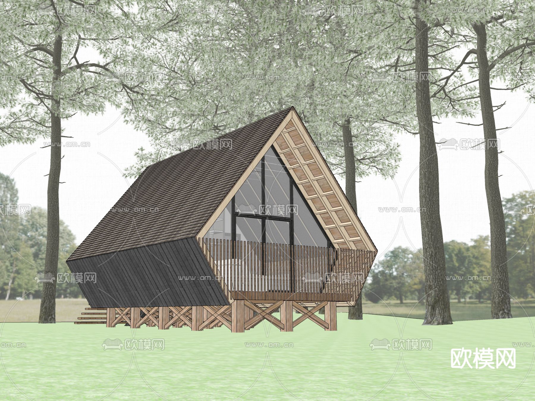 林中木屋 外观su模型下载（渲染图4）