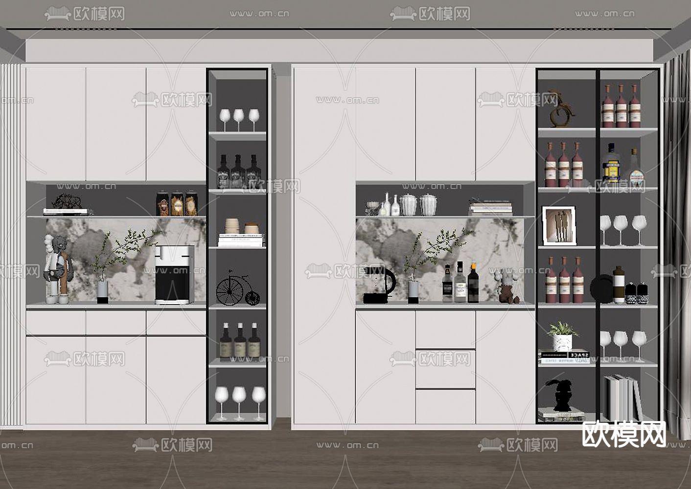 现代酒柜su模型下载（渲染图2）