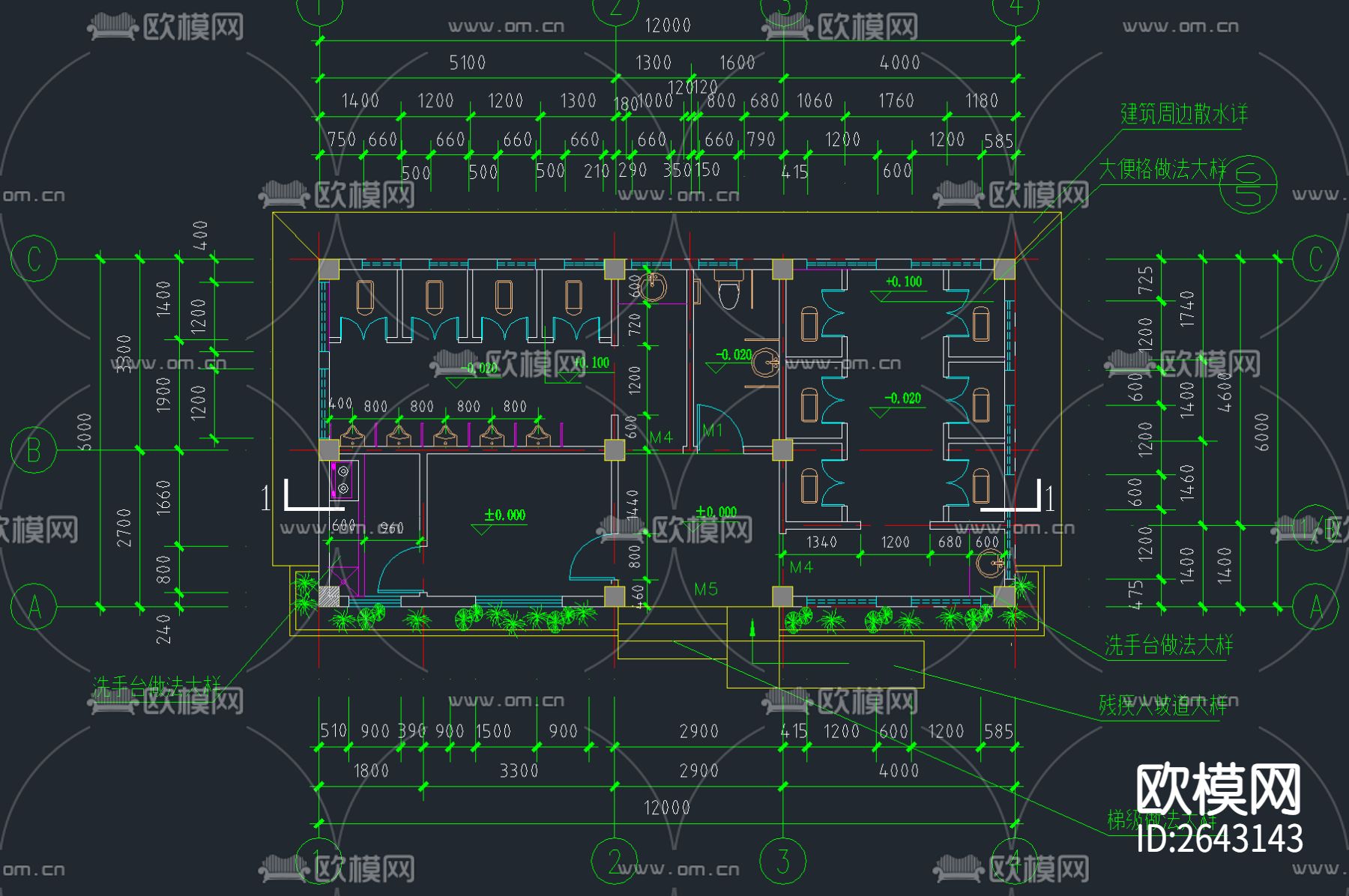 公共卫生间CAD施工图下载（渲染图8）