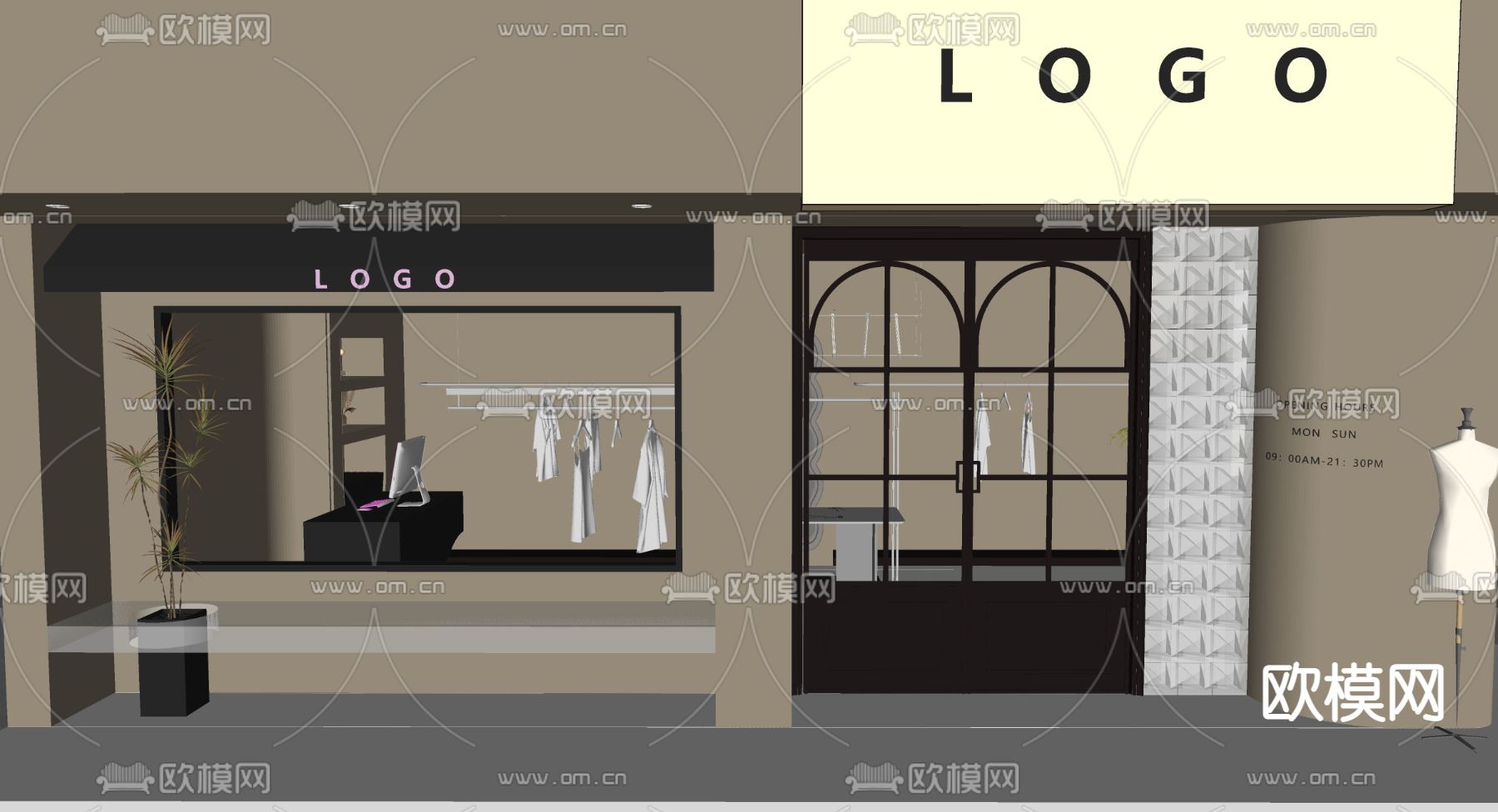 侘寂服装店 门头 门面su模型下载（渲染图2）