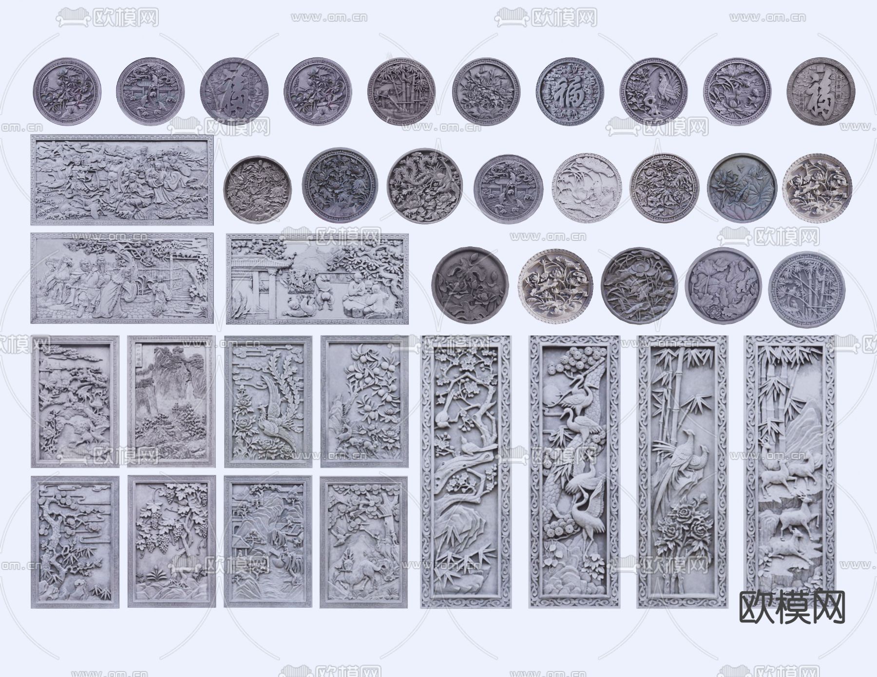 中式圆形浮雕 砖雕 石雕su模型