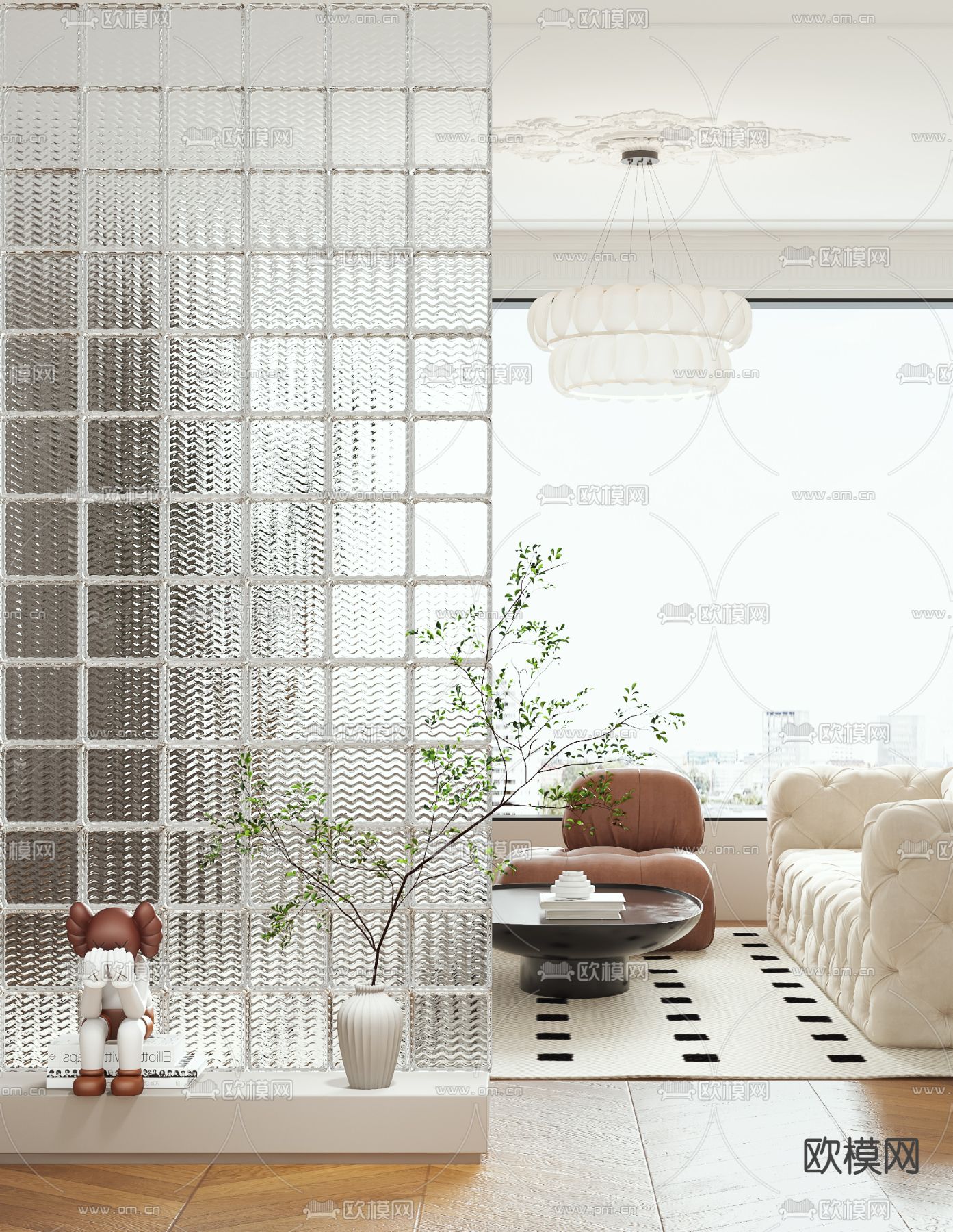 玻璃砖隔断 屏风3d模型下载（渲染图4）