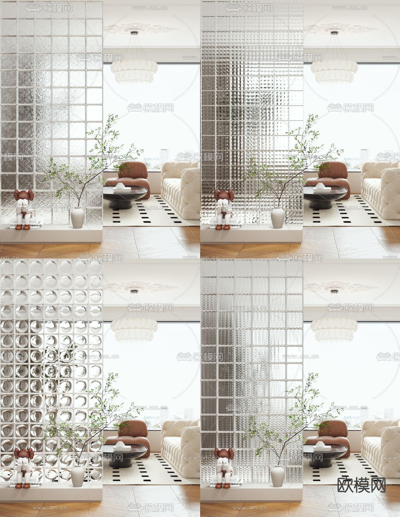 玻璃砖隔断 屏风3d模型下载（渲染图1）