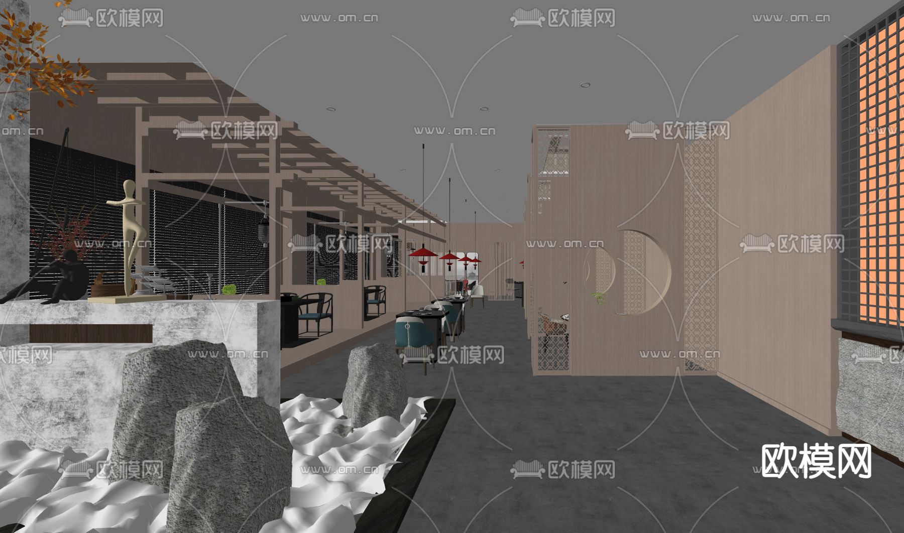 中餐厅 前台 用餐区su模型下载（渲染图3）