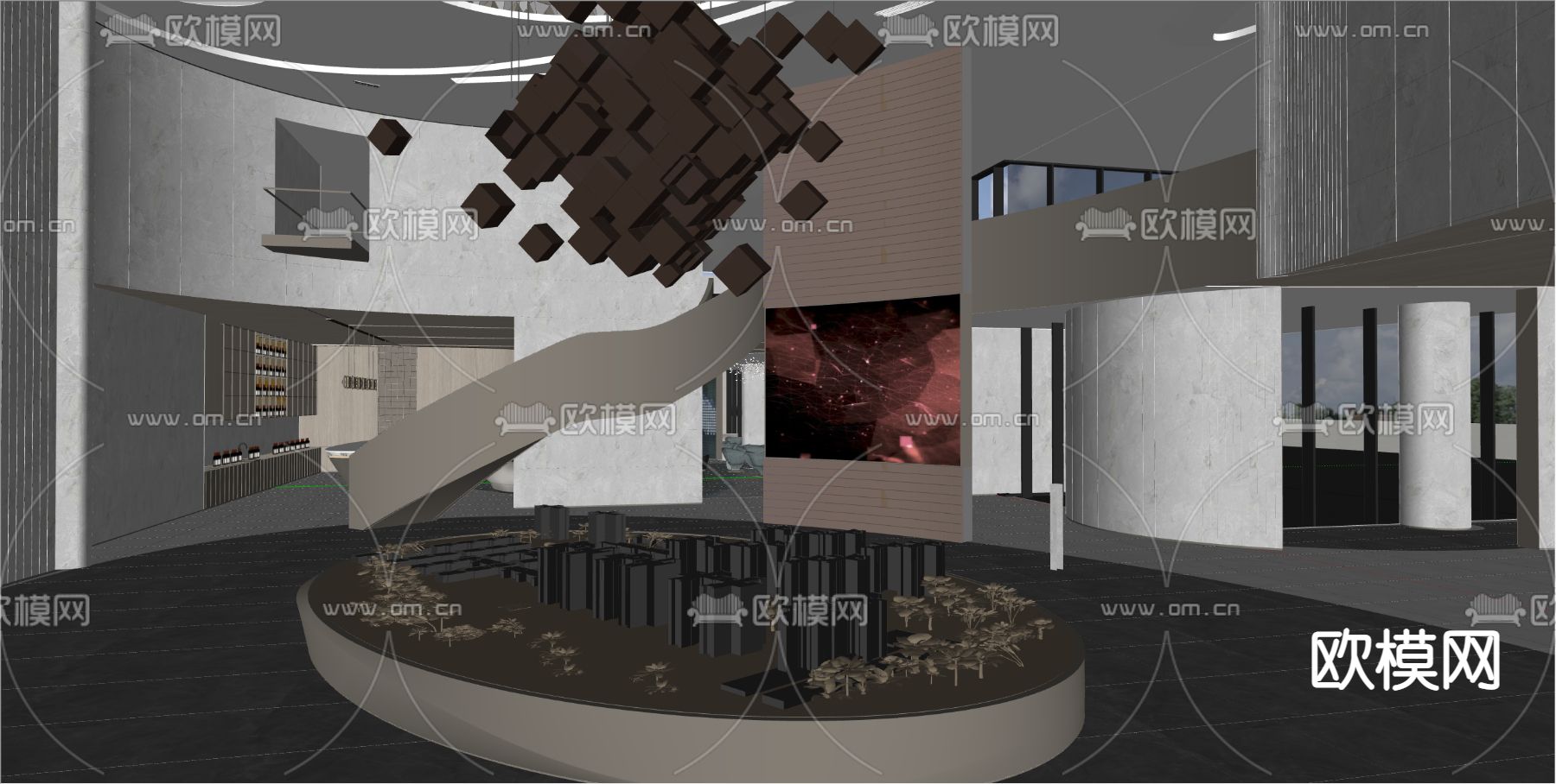 轻奢售楼处su模型下载（渲染图4）