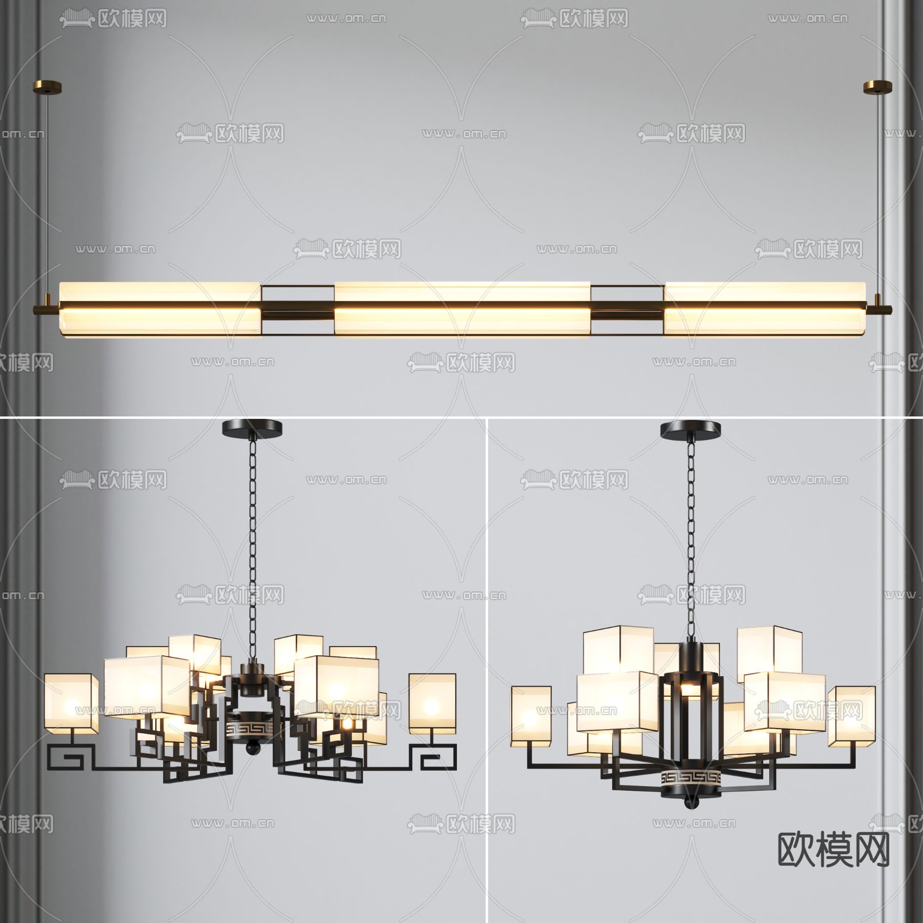 新中式吊灯 大厅灯su模型下载（渲染图1）