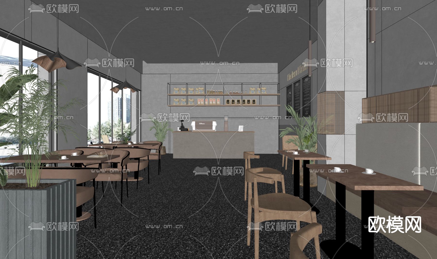 暗黑风咖啡厅su模型下载（渲染图3）