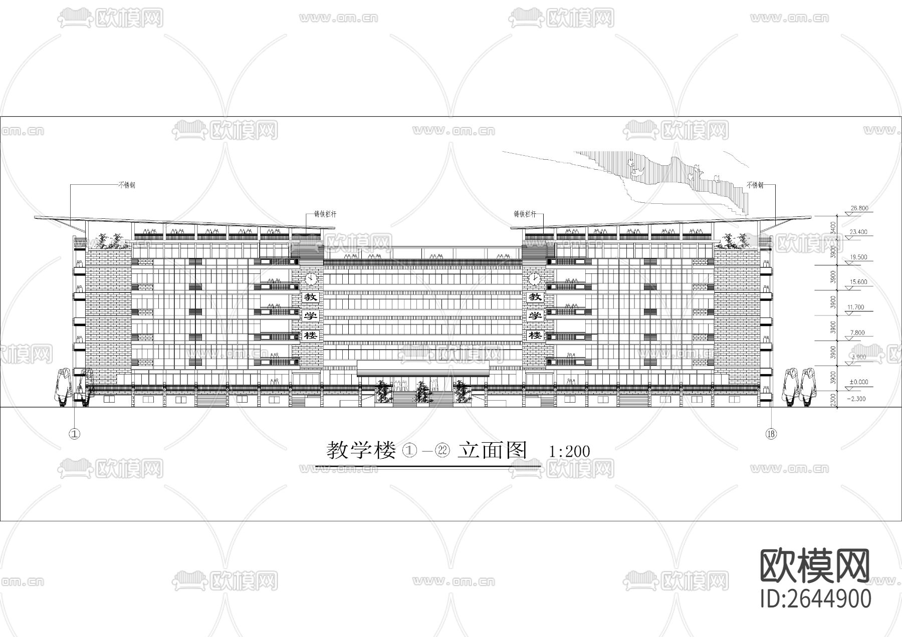 中学教学楼全套CAD施工图下载（渲染图5）