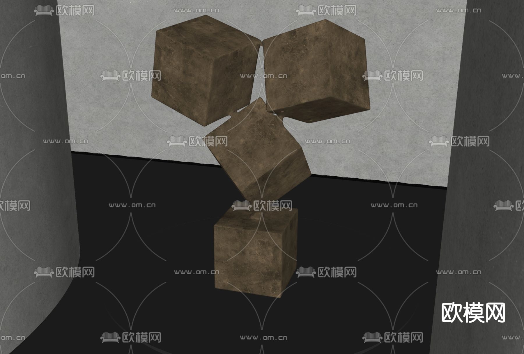堆叠方块雕塑 艺术装置su模型下载（渲染图2）