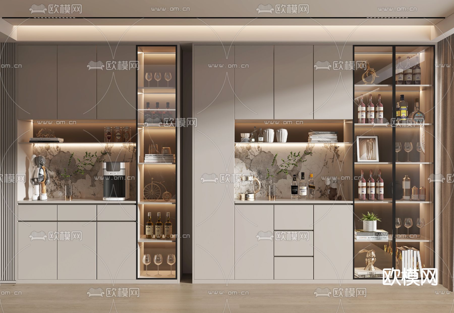 现代酒柜su模型下载（渲染图1）