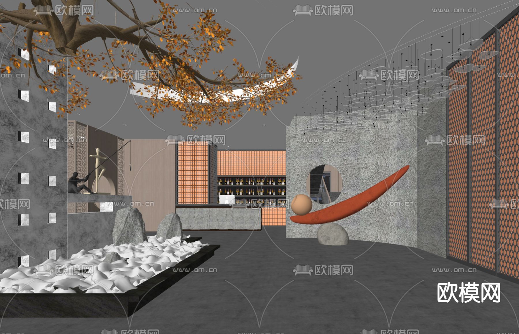 中餐厅 前台 用餐区su模型下载（渲染图2）