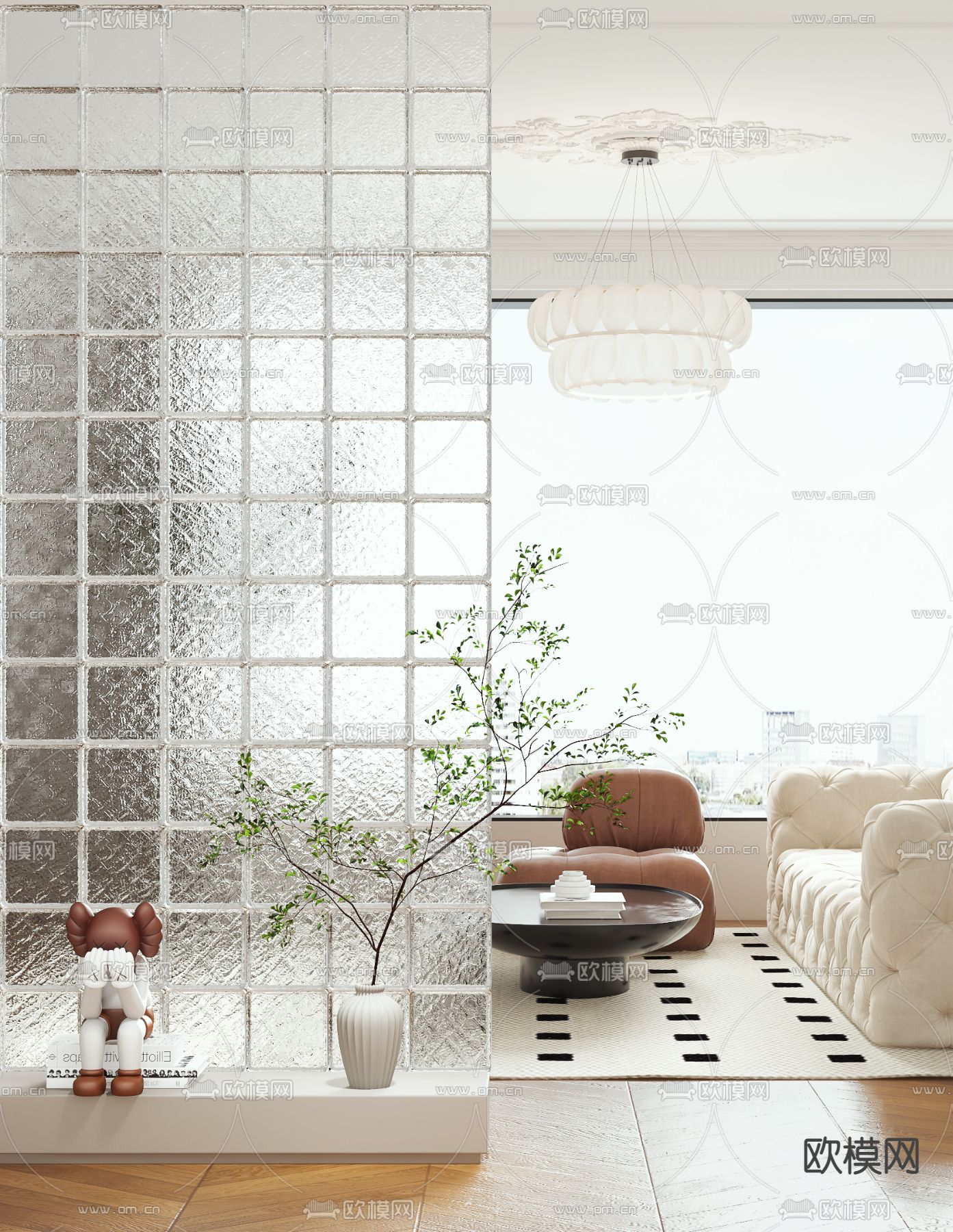 玻璃砖隔断 屏风3d模型下载（渲染图2）