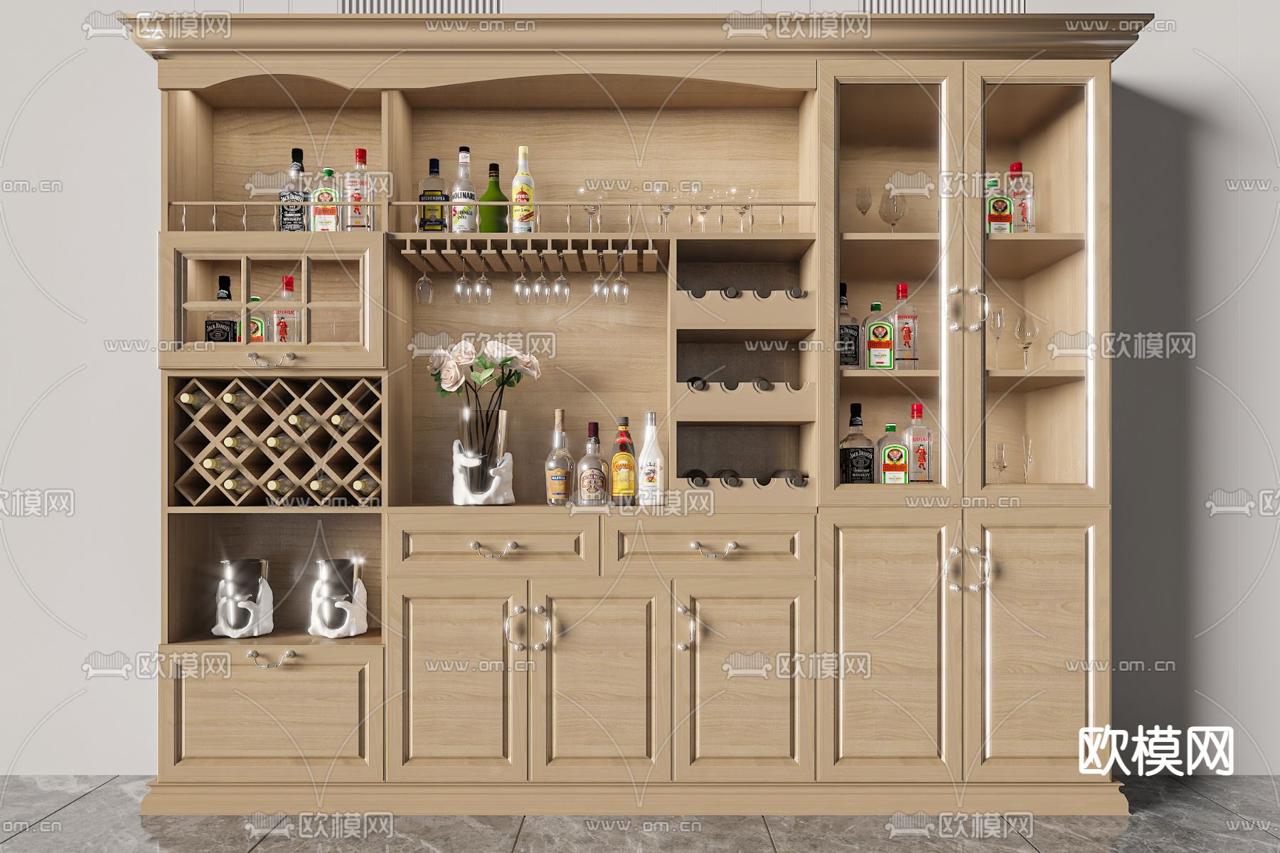 实木酒柜3d模型下载