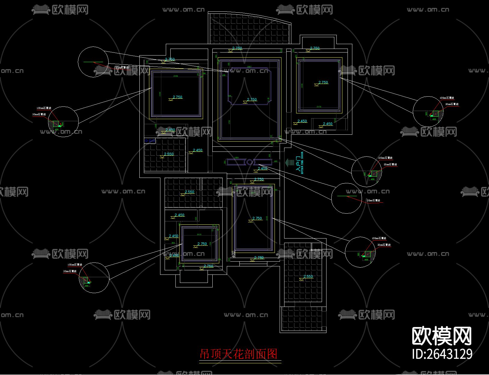 欧式三室两厅两卫家装CAD施工图下载（渲染图5）