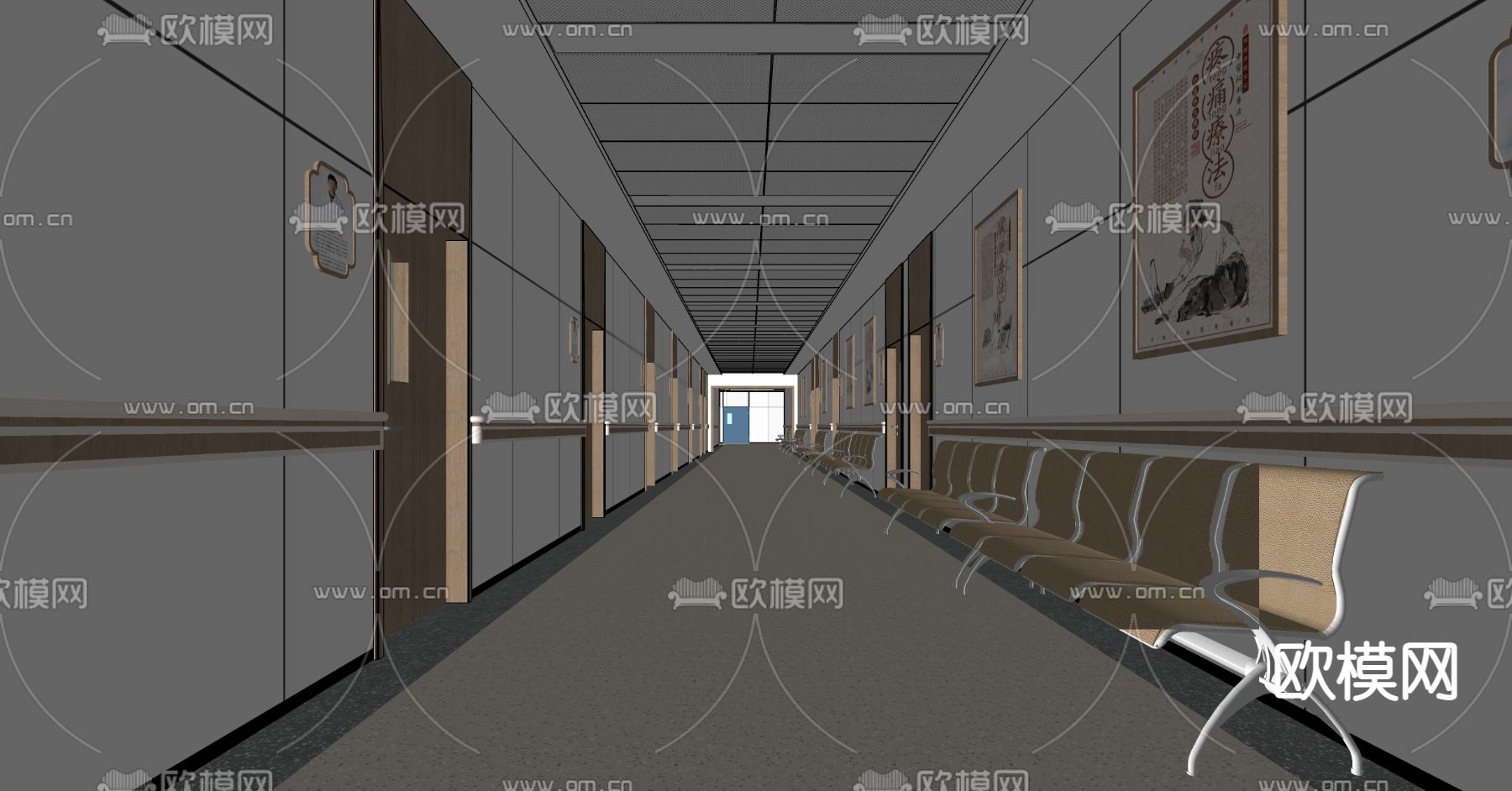 中医院走廊 过道su模型下载（渲染图2）