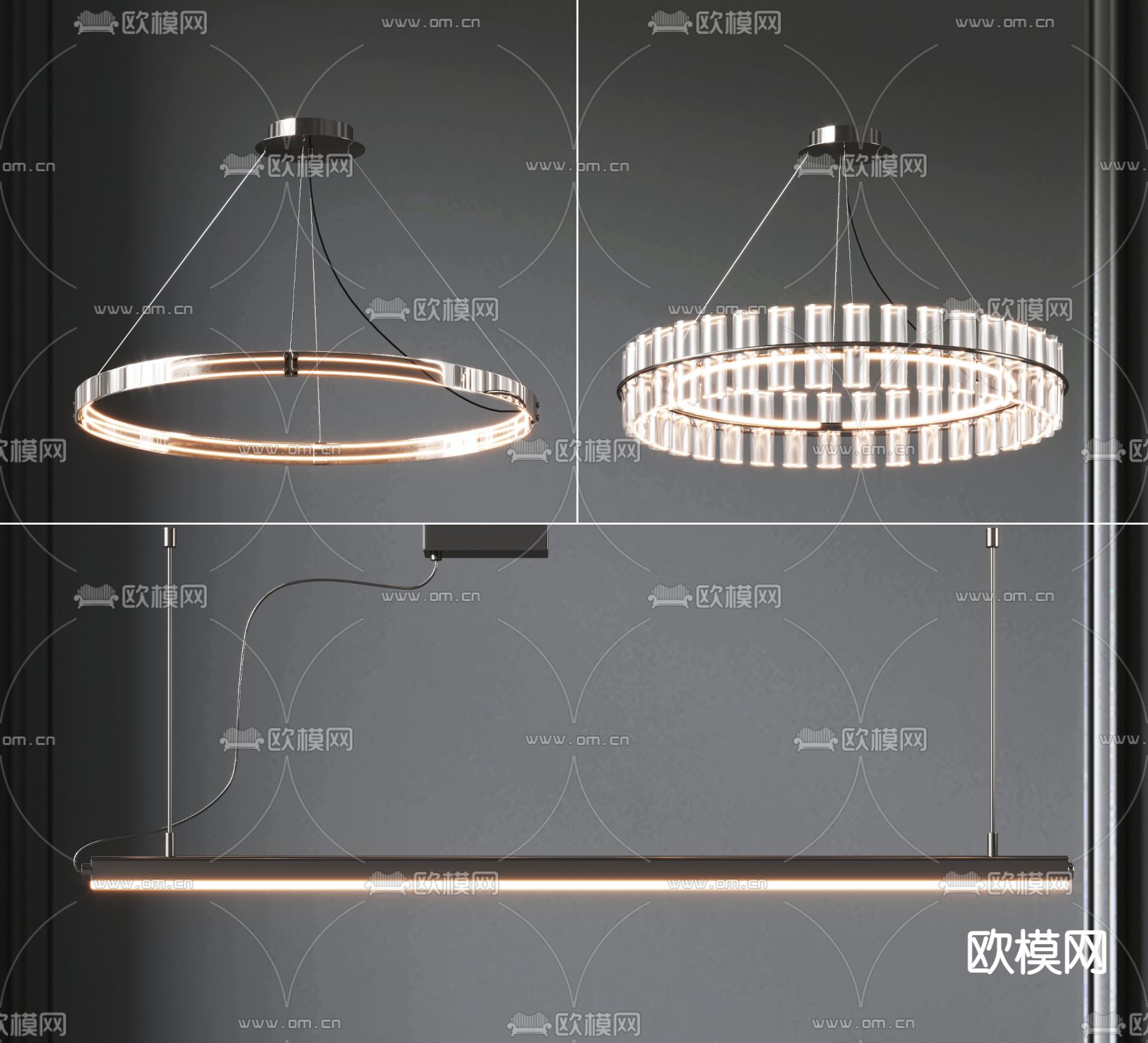环形吊灯 长条灯 餐厅灯su模型下载（渲染图1）