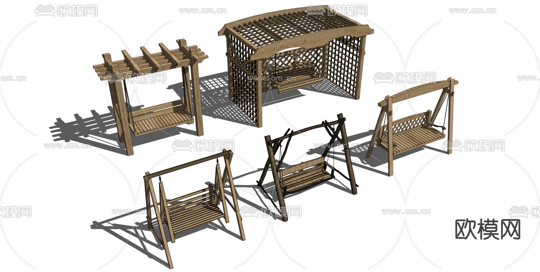 实木秋千椅 吊椅su模型下载（渲染图3）