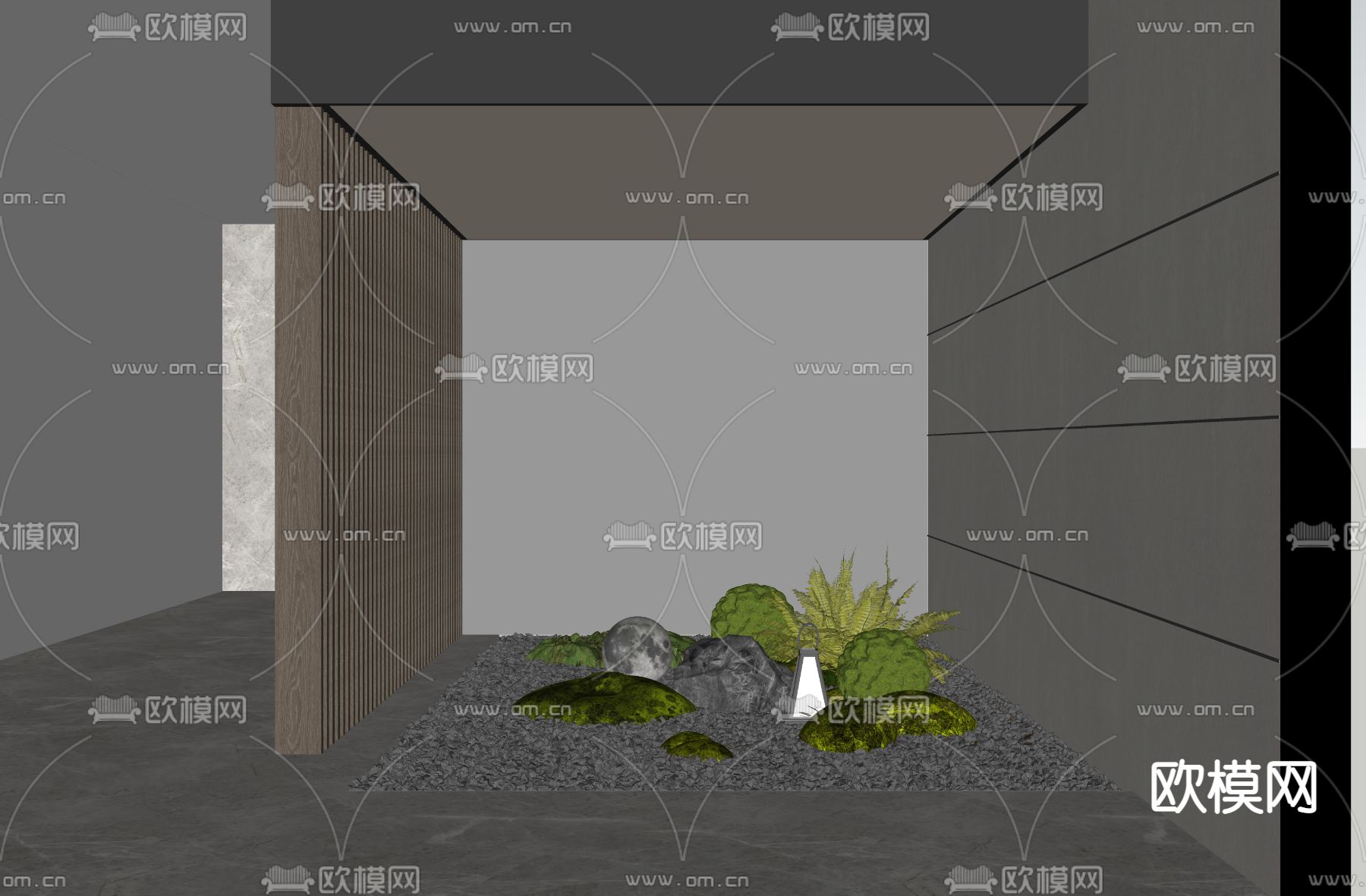 苔石造景 植物堆su模型下载（渲染图2）