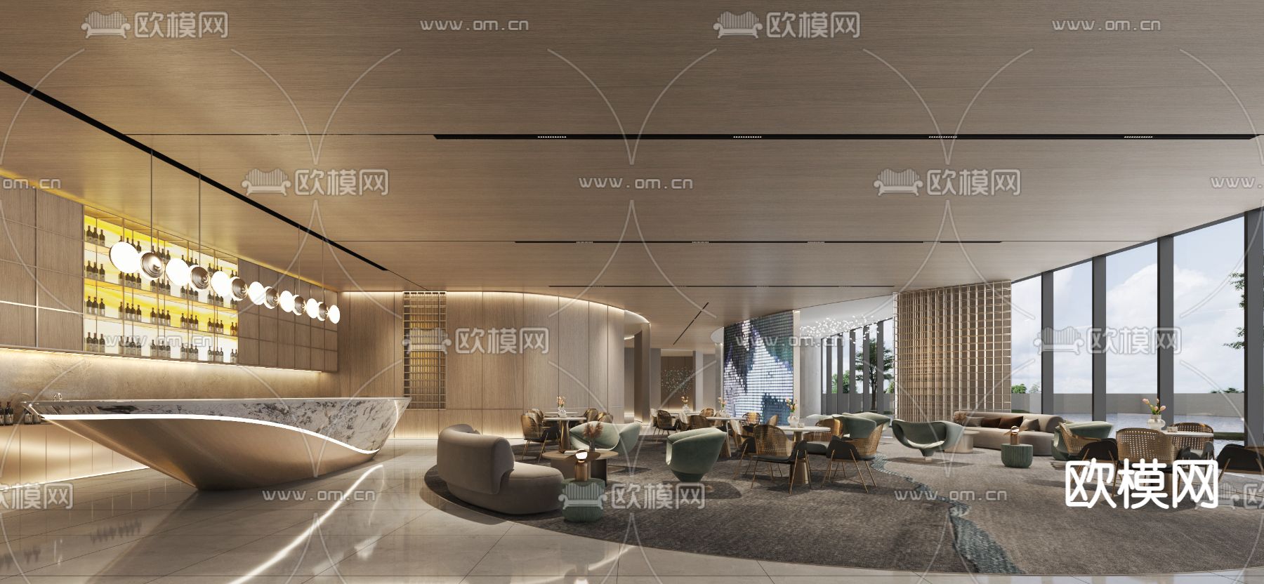 轻奢售楼处su模型下载（渲染图2）