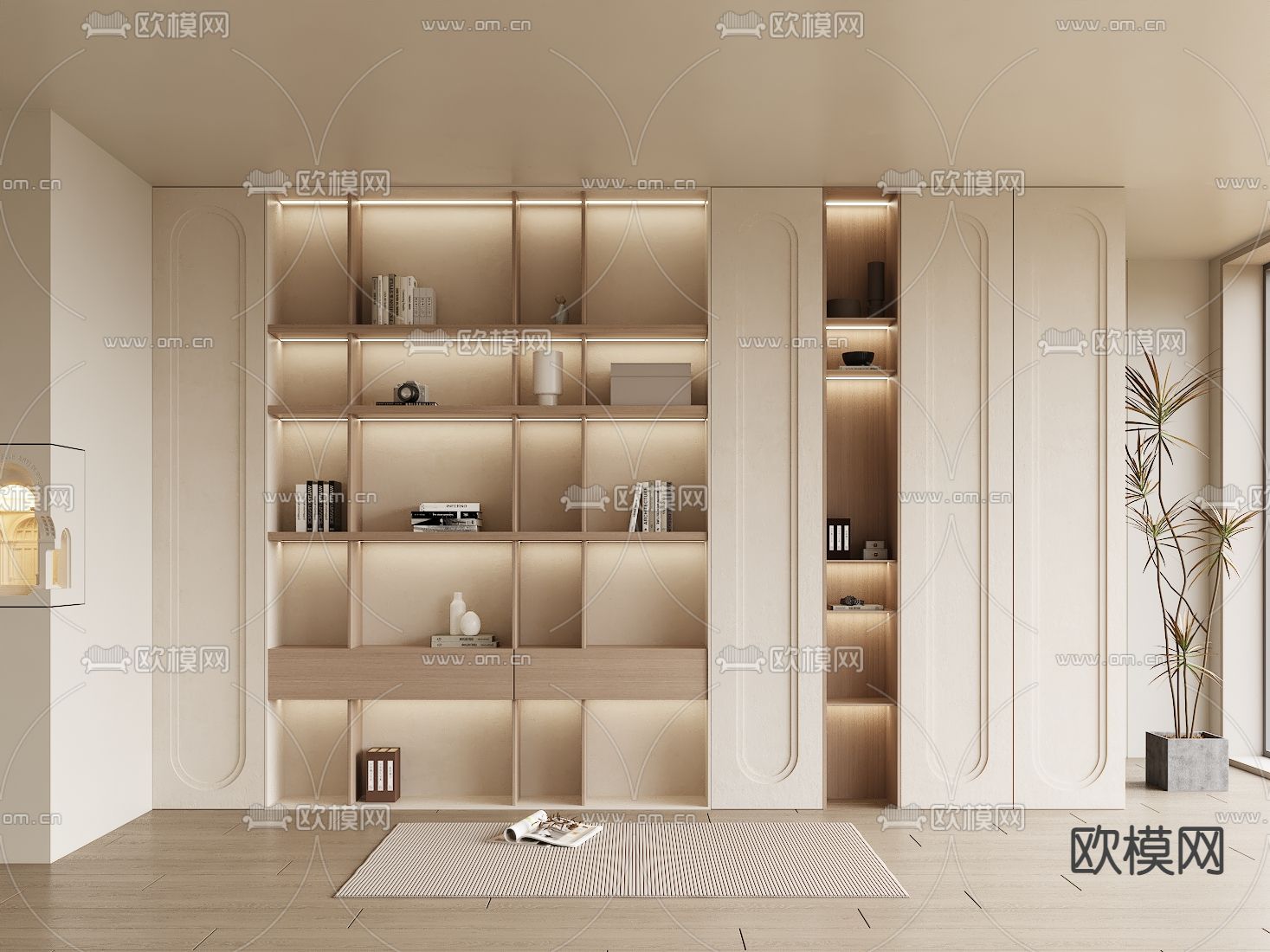 书柜 储物柜 装饰柜3d模型下载_ID14092555_3dmax免费模型-欧模网