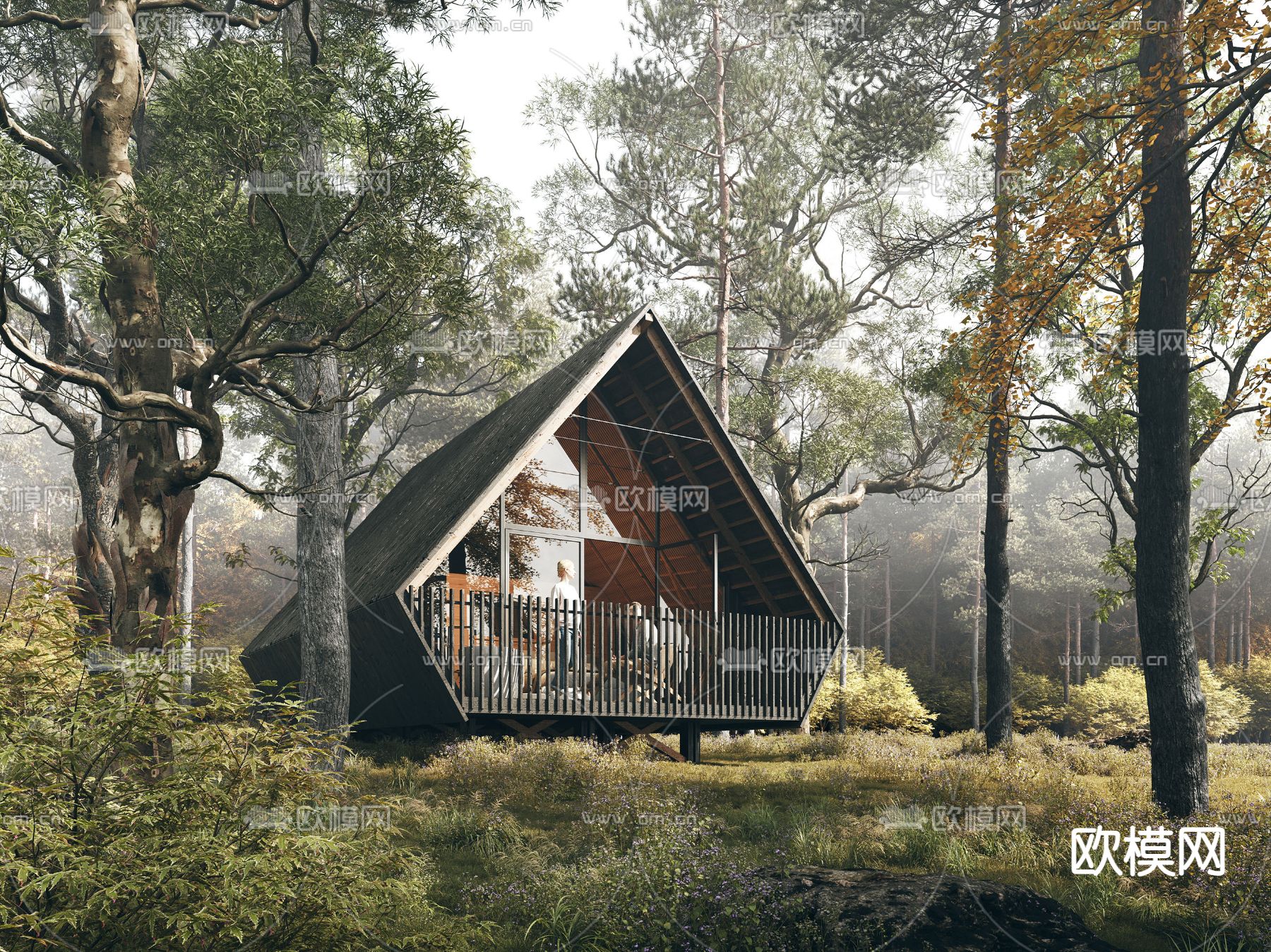 林中木屋 外观su模型下载（渲染图2）