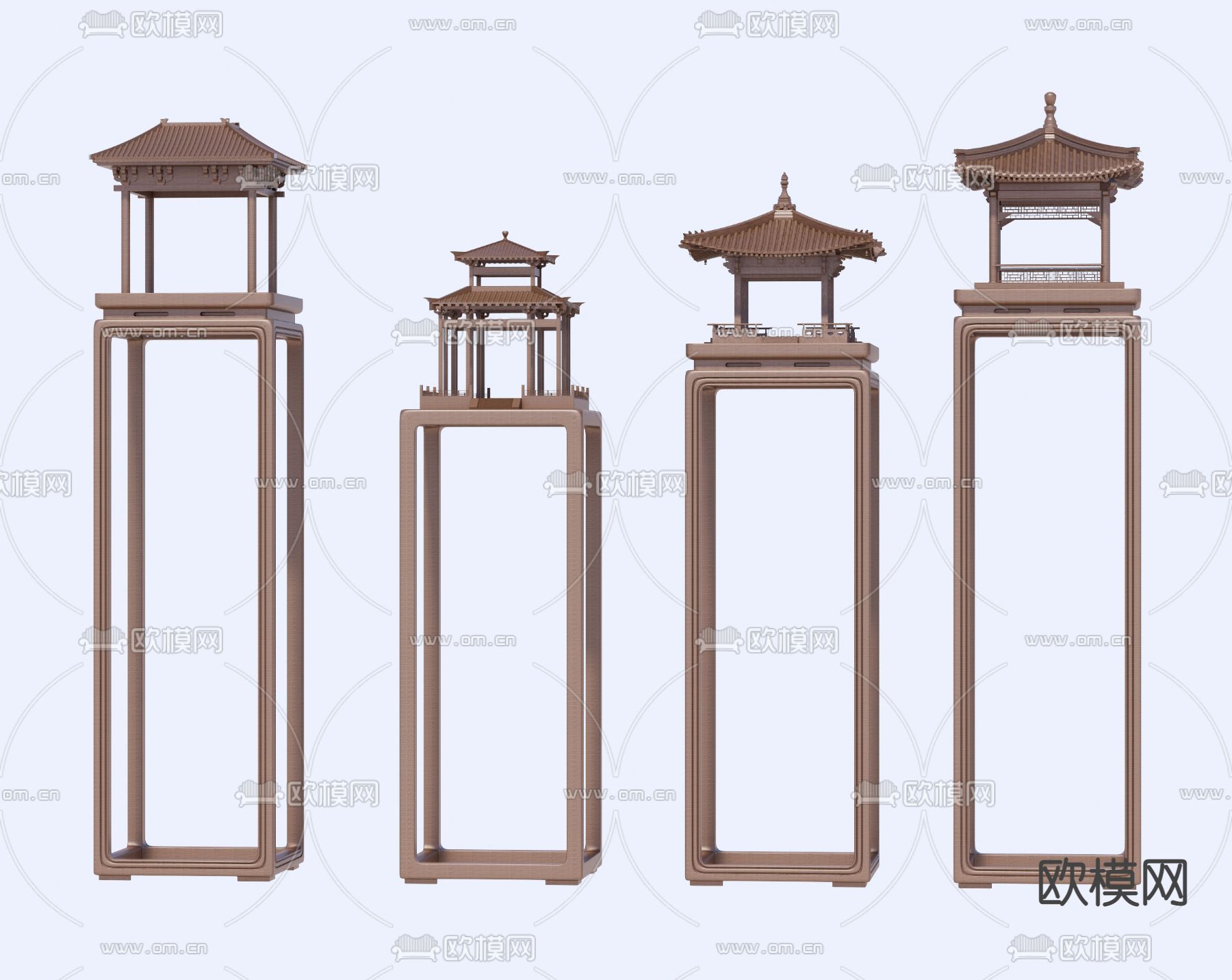 凉亭雕塑 亭台摆件su模型下载（渲染图1）