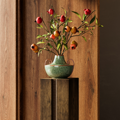 石榴枝 陶罐 插花 花瓶su模型