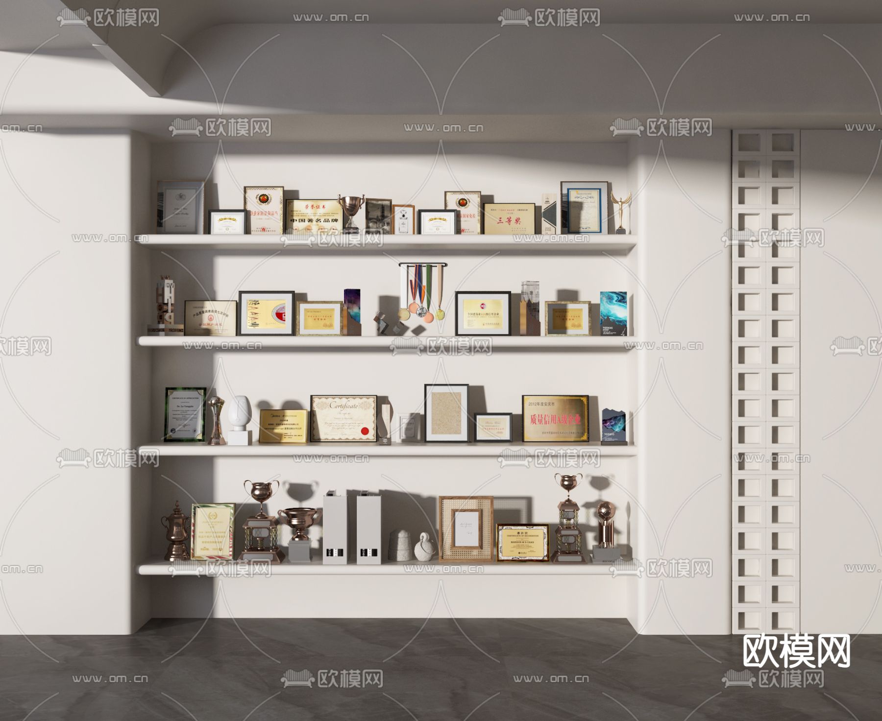 奖牌 奖杯 奖章 荣誉证书su模型下载（渲染图1）