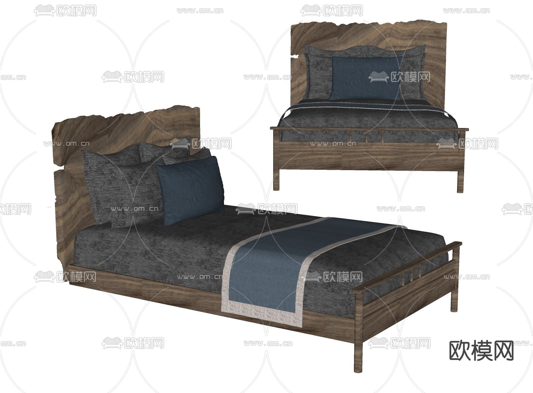 自然风单人床su模型下载（渲染图2）